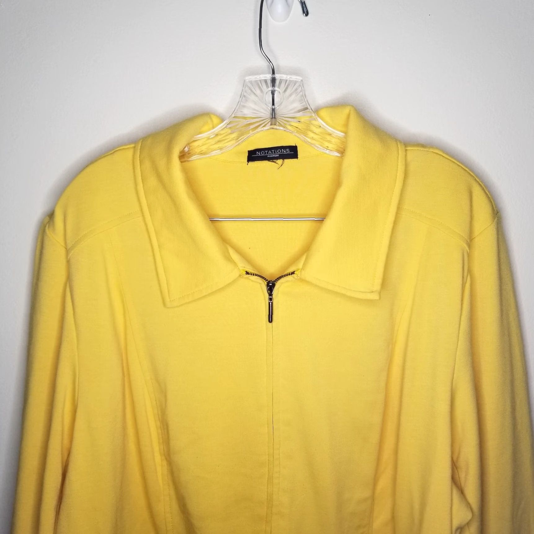 Vintage Notations Womens Full Zip Jacket Collared Shoulder Pads Yellow 1X W:27 L:26.5 Shirt? Size XL / US 12-14 / IT 48-50 - 2 Thumbnail