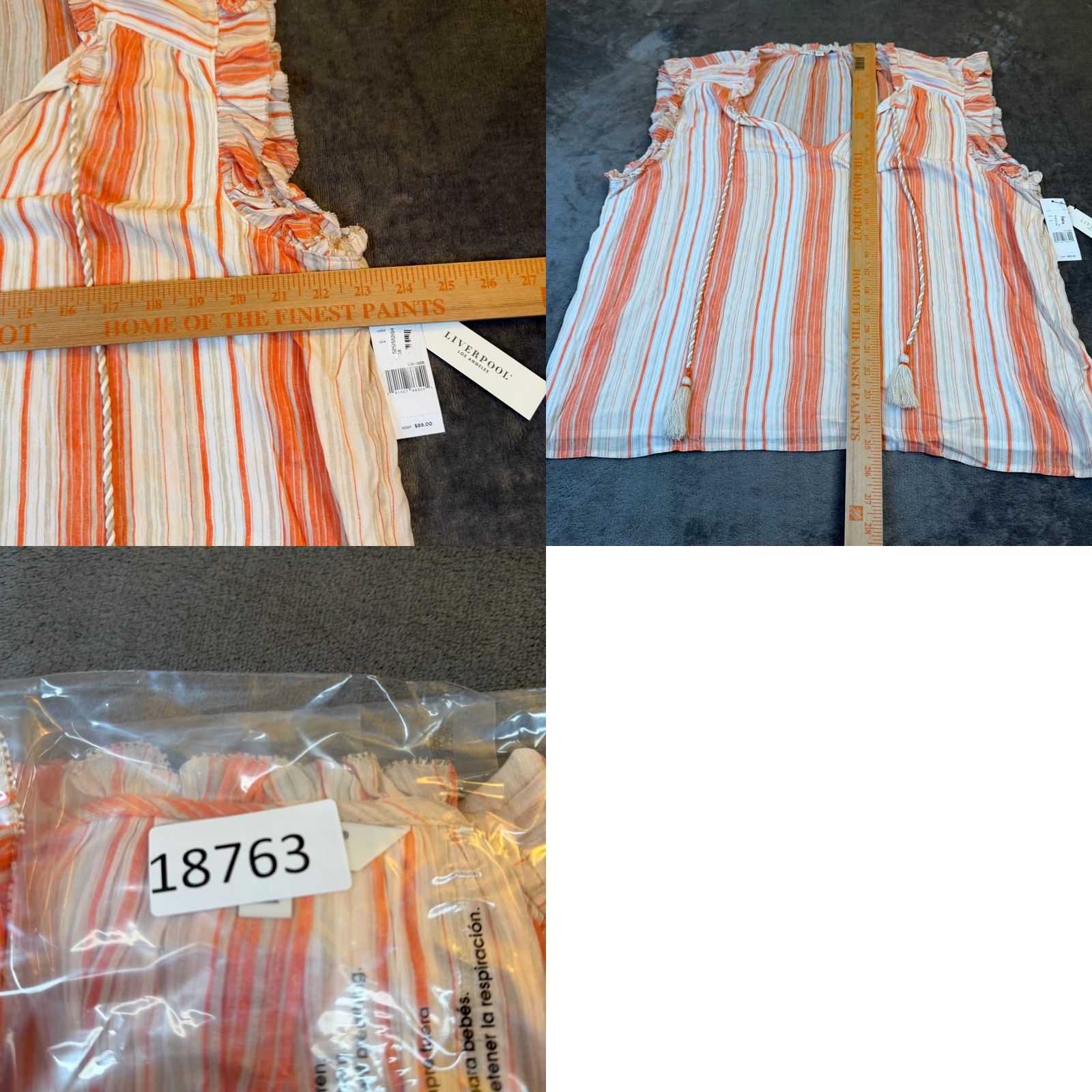 Vintage Liverpool Striped Blouse Sleeveless Womens XL Orange V-Neck Ruffle Tassel Boho Shirt Blouse Womens Size XL / US 12-14 / IT 48-50 - 8 Thumbnail