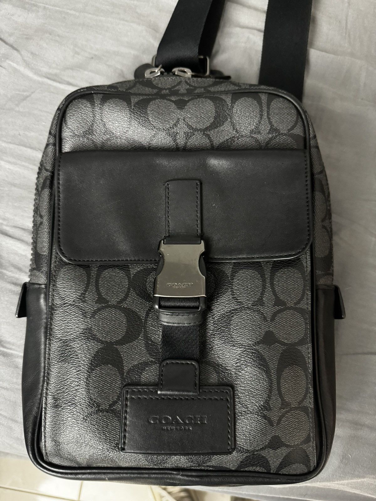 image of Coach Signature Print/black Leather Crossbody, Men's