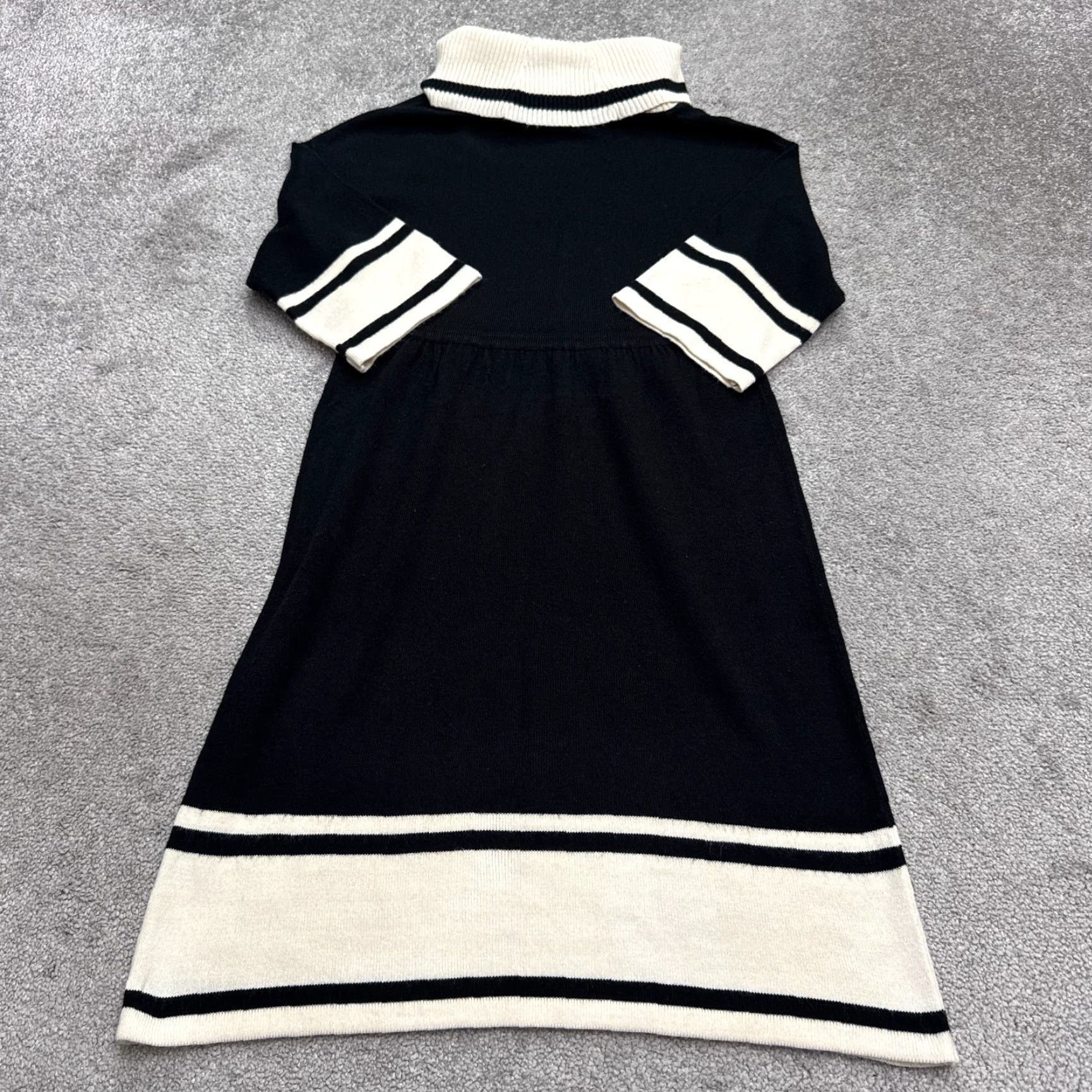 MAGGY LONDON Maggy London Turtleneck Midi Sweater Dress Womens Small Black White Striped Knit Size S / US 4 / IT 40 - 2 Thumbnail