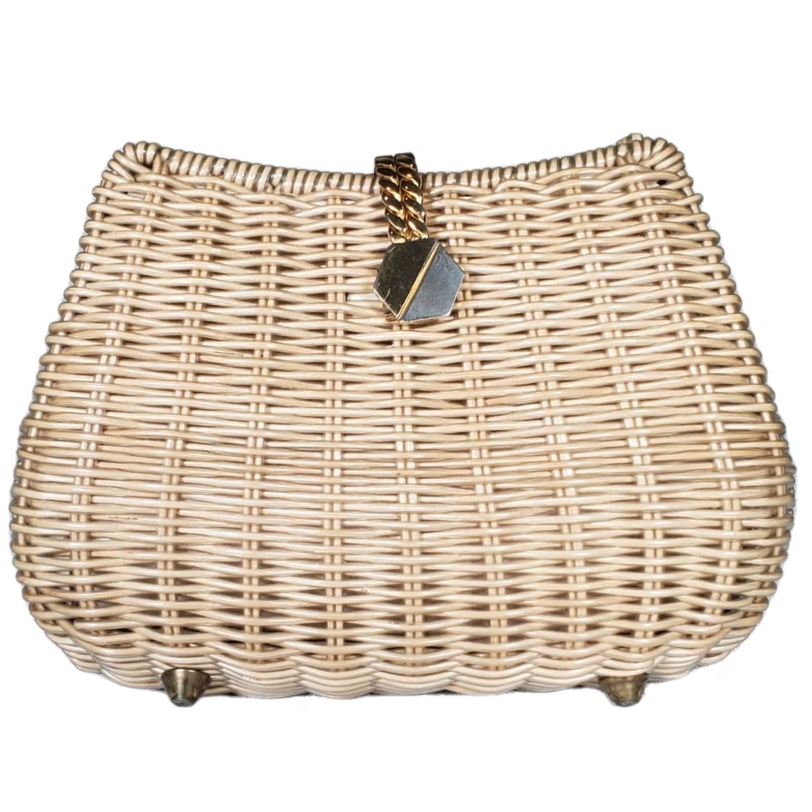 Asket VINTAGE Crossbody Bag Natural Wicker Woven Basket with Metal Foldover Clasp, Vinyl Coated, Small, Classic Retro, Womens Size S / US 4 / IT 40 - 5 Thumbnail