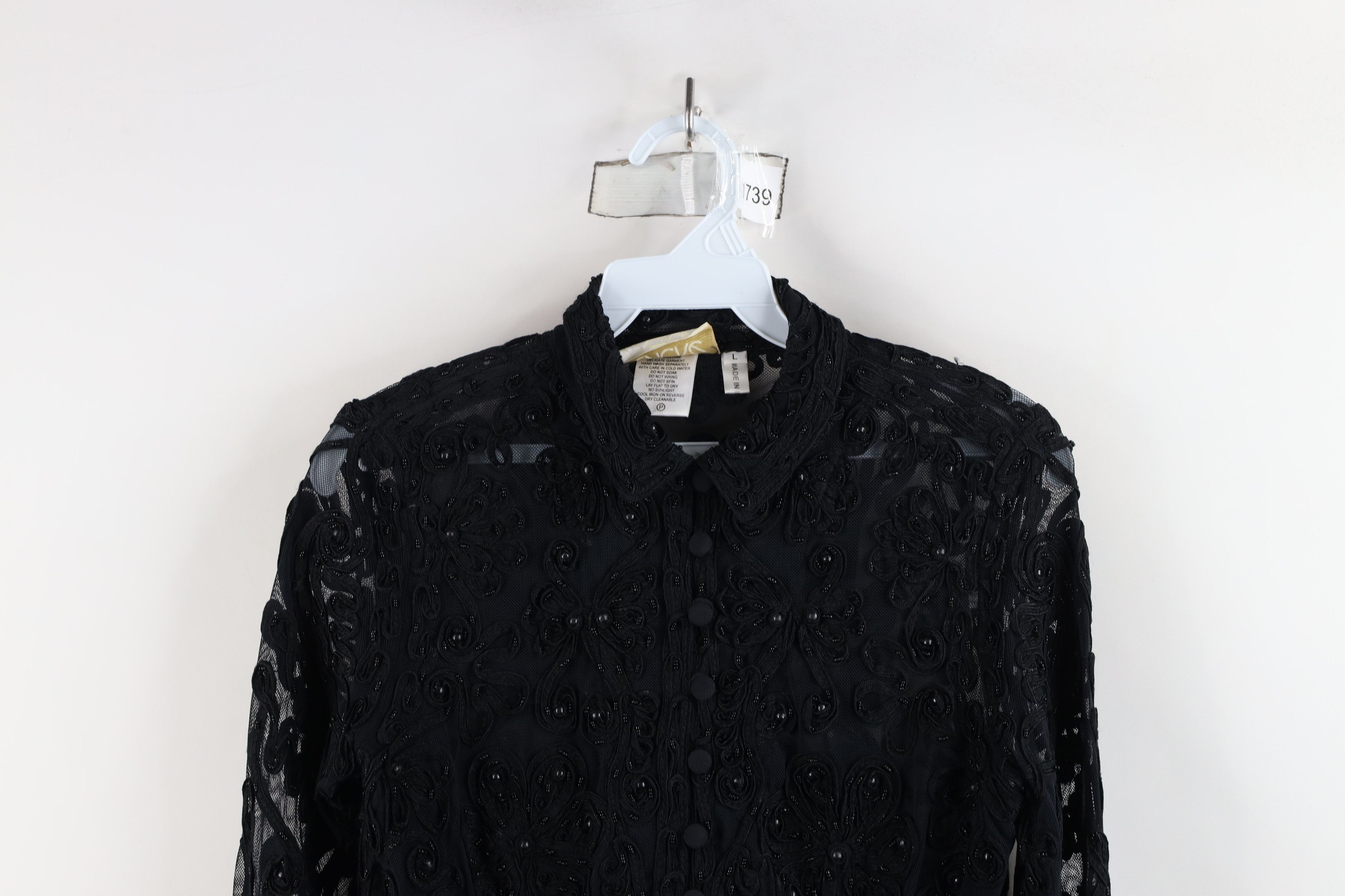 Vintage Vintage 90s Cache Sheer Lace Button Cardigan Sweater Black Size L / US 10 / IT 46 - 2 Thumbnail