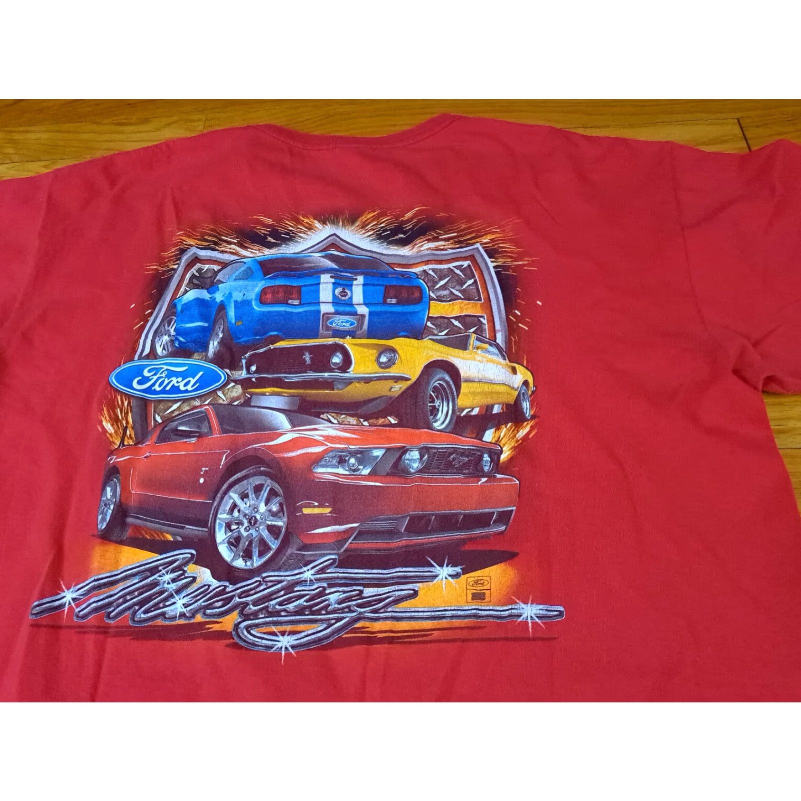 Anvil VINTAGE Ford Motors Mustang Racing Printed T-Shirt 2XL Anvil Red Unisex Adults Short Sleeve 90s Cars Classic Mens Womens Size US XXL / EU 58 / 5 - 6 Thumbnail