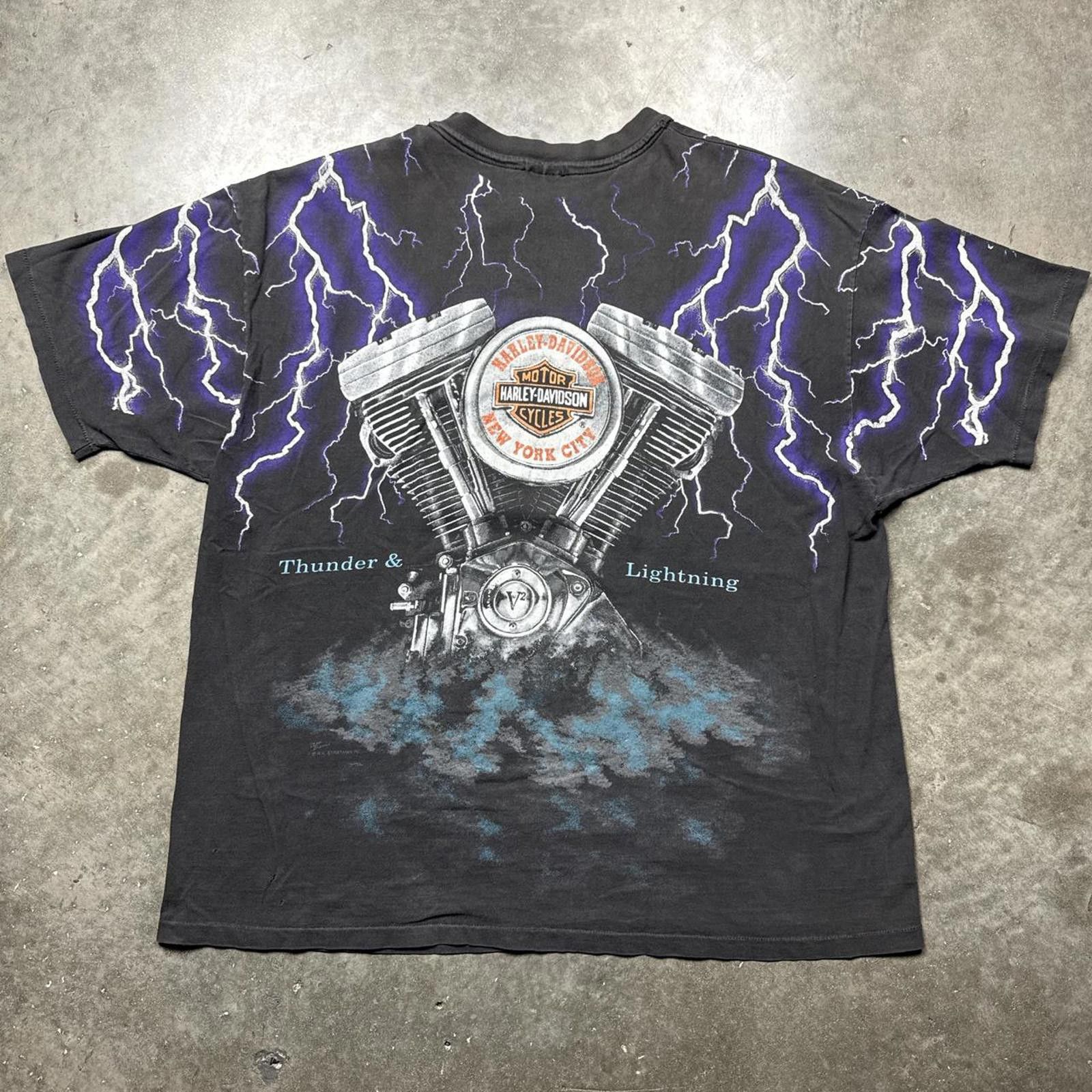 Harley Davidson Harley Davidson Thunder Lightning AOP Vintage Faded T-Shirt Size US XXL / EU 58 / 5 - 3 Thumbnail