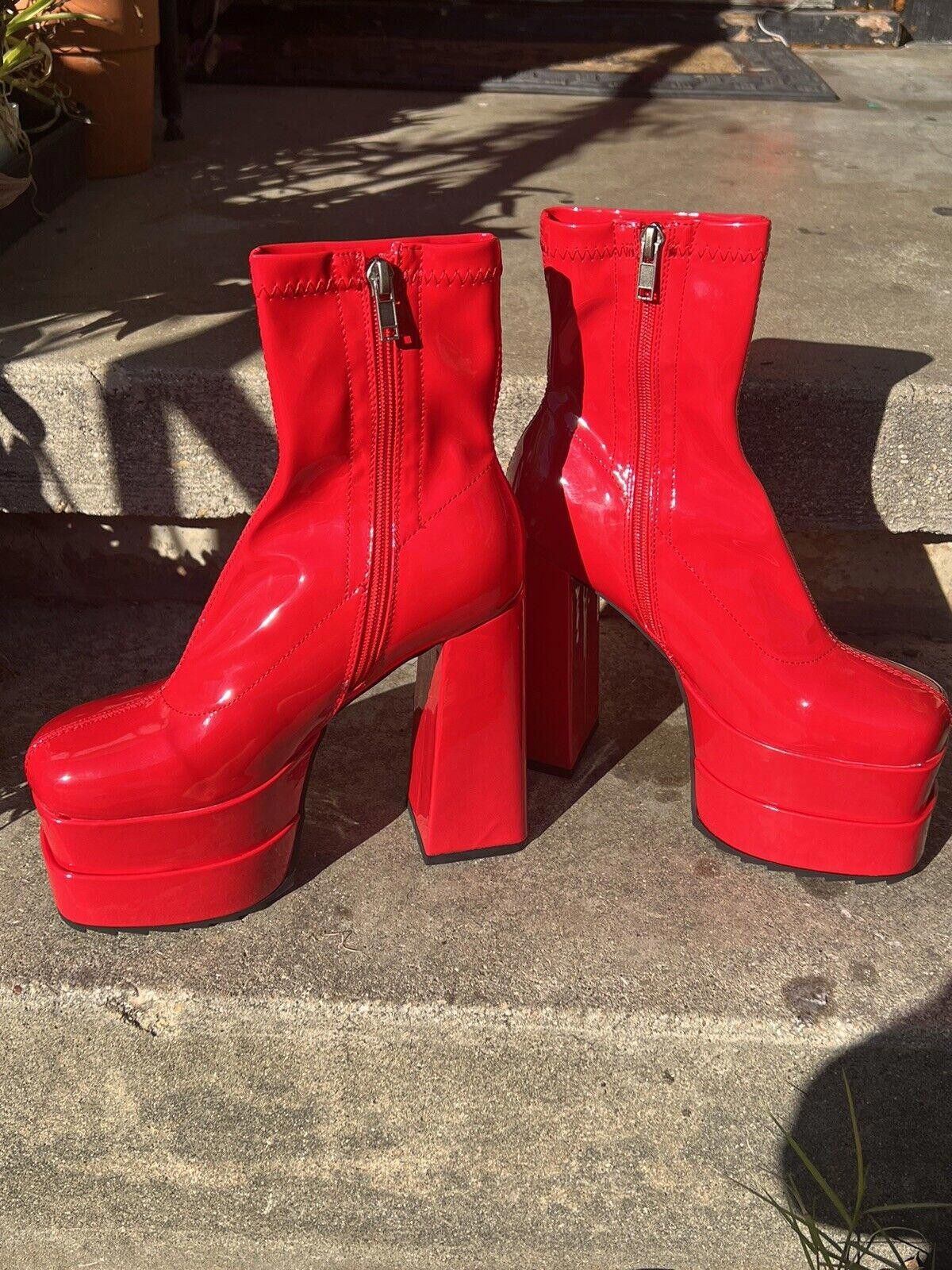 Designer Sz 5 lamoda Platform boots Heels Red Retro Chunky Platform Size US 5 / IT 35 - 2 Thumbnail