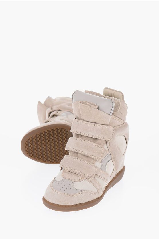 image of Isabel Marant Suede Bekett Sneakers With Velcro Closure in Beige, Women's (Size 5)