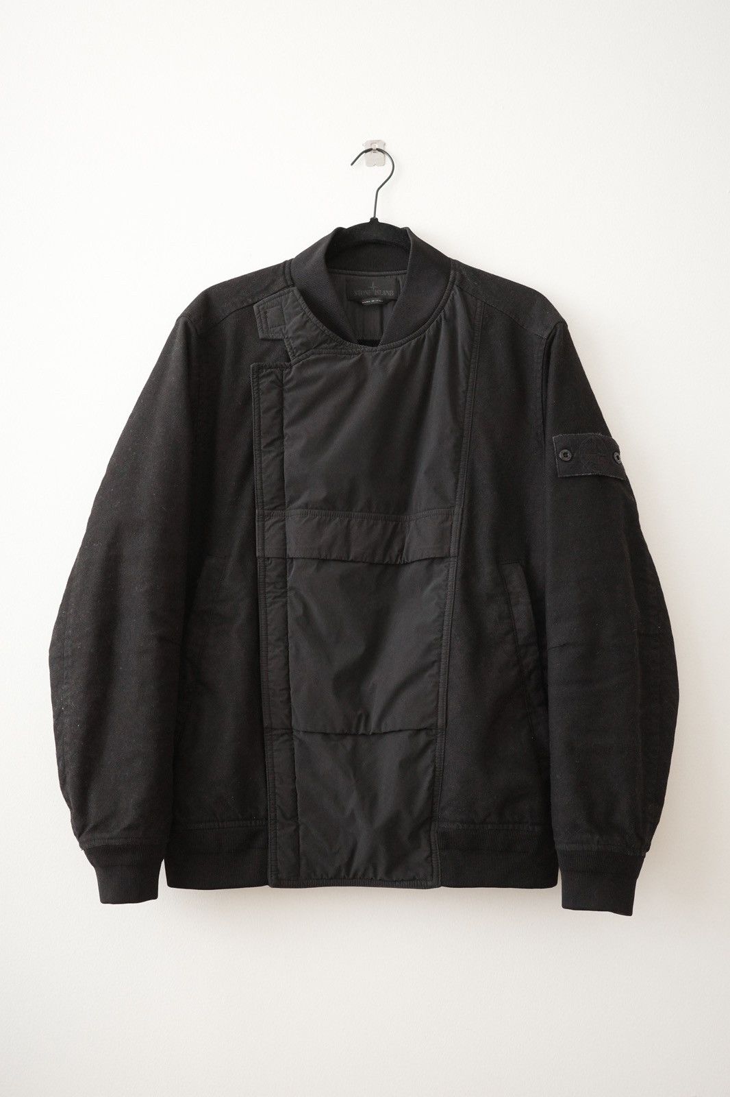 image of Stone Island Ghost Piece Mil Spec Diagonal Wool Jacket in Black, Men's (Size Medium)