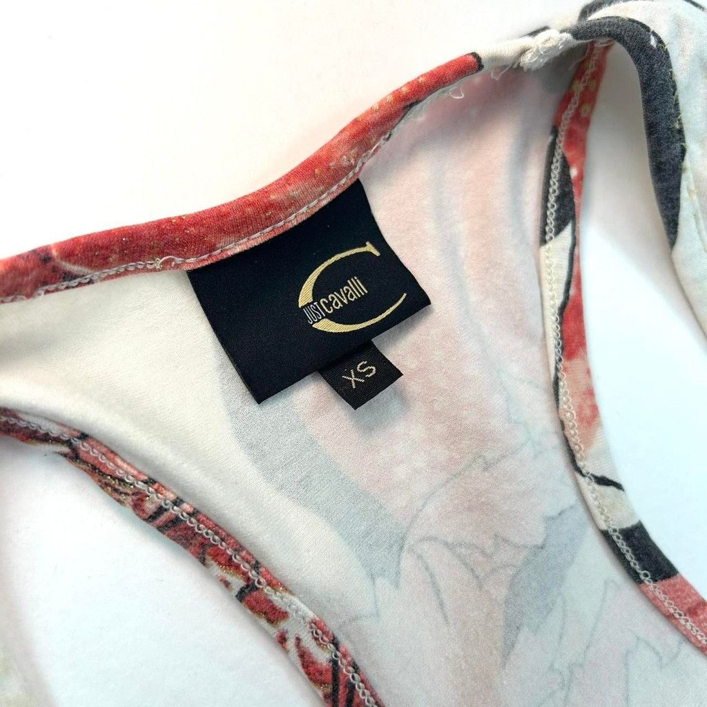 Just Cavalli y2k Cavalli white tank top red and black floral print Size XS / US 0-2 / IT 36-38 - 3 Thumbnail