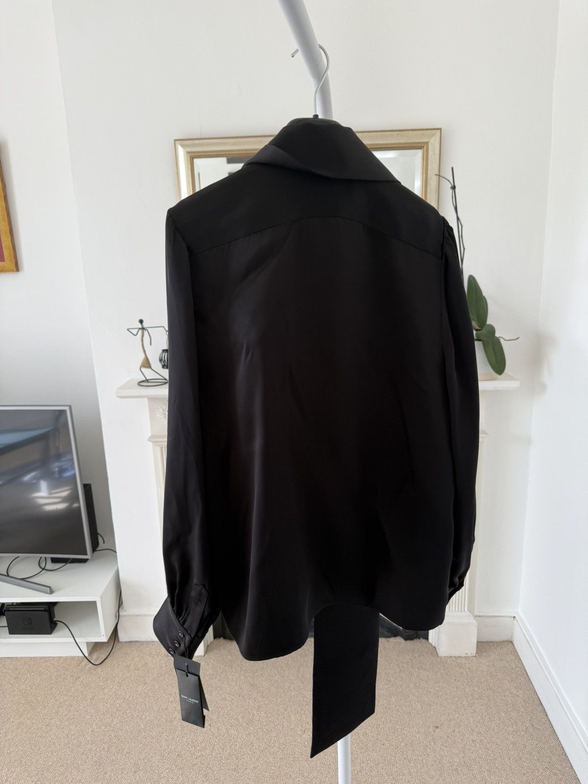 Saint Laurent Paris FW23 Saint Laurent Silk Lavalliere-Neck Shirt Noir Size US S / EU 44-46 / 1 - 7 Thumbnail