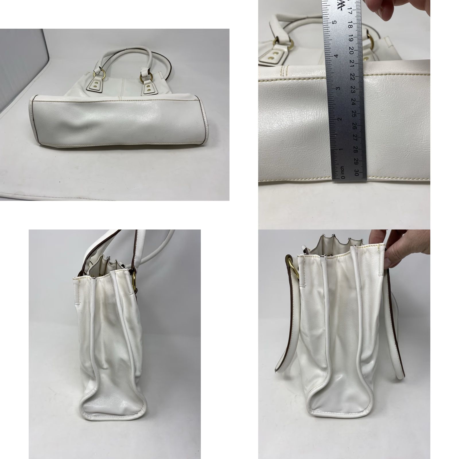 Vintage VINTAGE Nine & Co Faux Leather Handbag White Shoulder Bag 3 Compartments Classic 90s Womens Size ONE SIZE - 8 Thumbnail