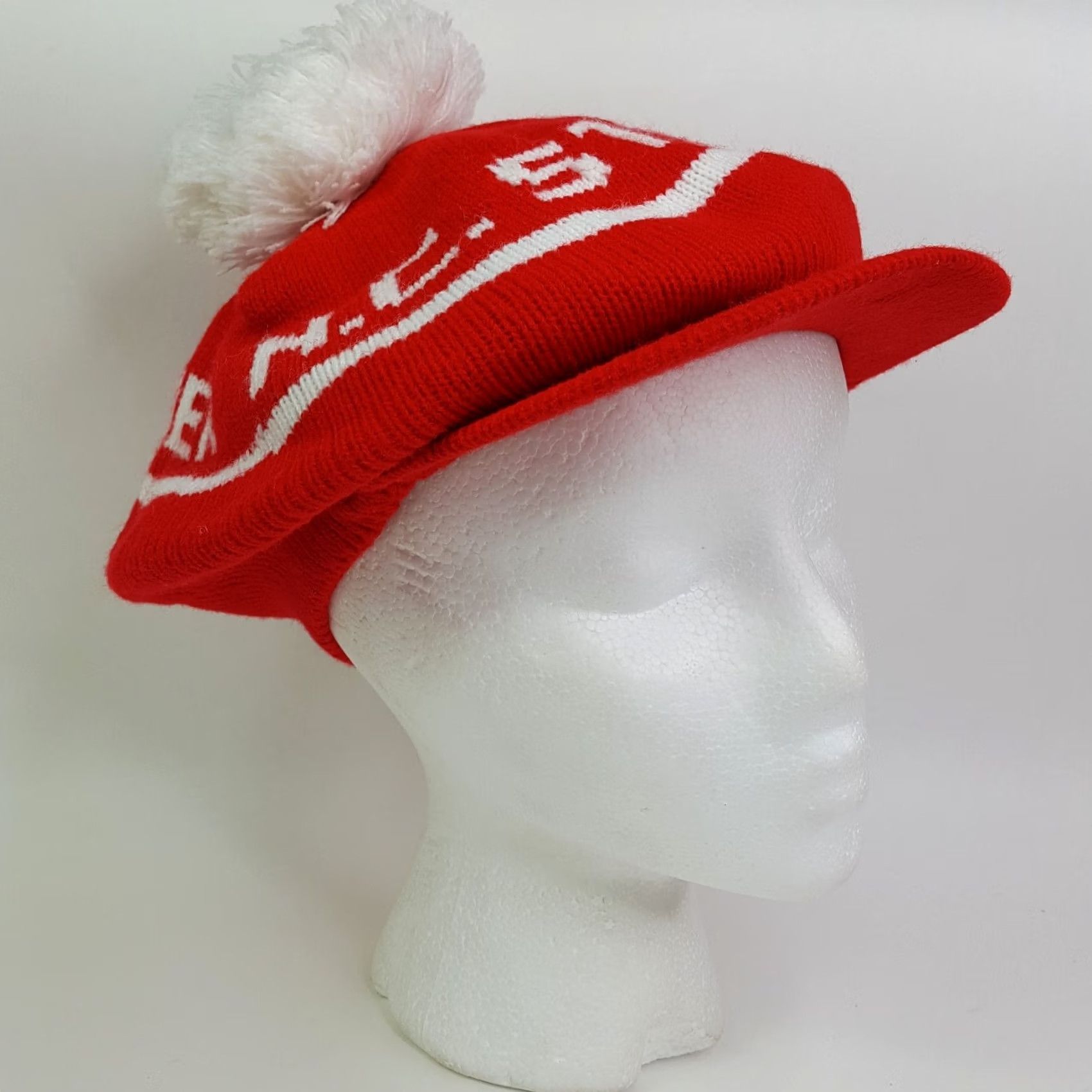 Vintage VINTAGE NC State Wolf Pack Knit Beanie Cabby Newsboy Gatsby Winter Hat College Hat Mens Red 80s USA University Sports Cabby Newsboy Cap Ice, Inc Size ONE SIZE - 3 Thumbnail