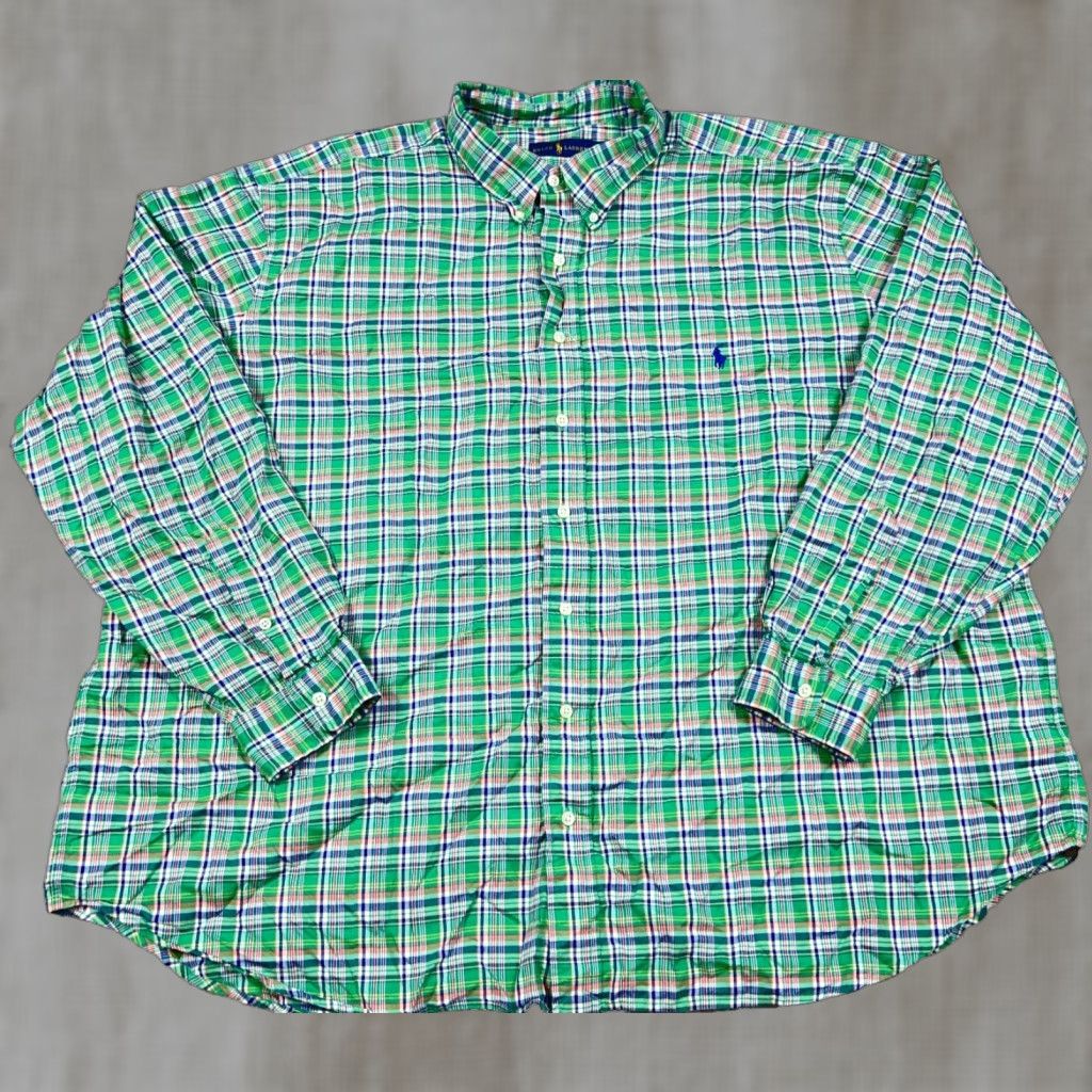 Ralph Lauren Ralph Lauren Button-Up Shirt Men Big 3XB Green Plaid OCBD Oxford Collar Long Sleeve Casual Vintage: No Size 48R - 1 Thumbnail