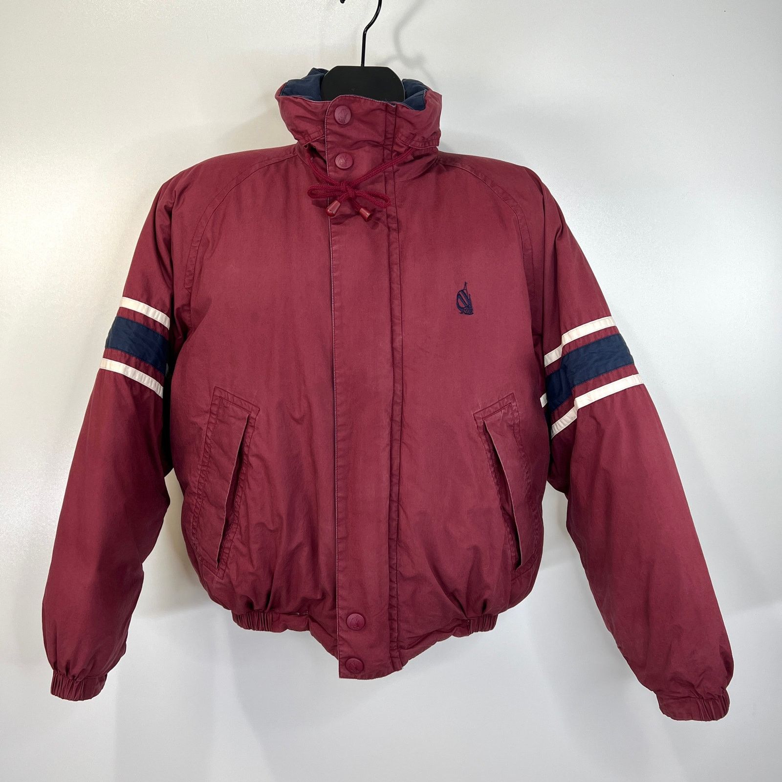 Nautica × Vintage Vintage 80s Nautica Down Puffer Coat Hooded Burgundy Red Size US M / EU 48-50 / 2 - 1 Thumbnail