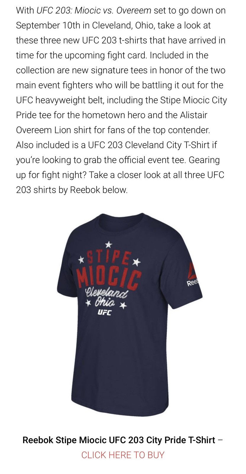 Reebok Reebok UFC Stipe Miocic Cleveland Ohio Tee Size US XL / EU 56 / 4 - 12 Thumbnail