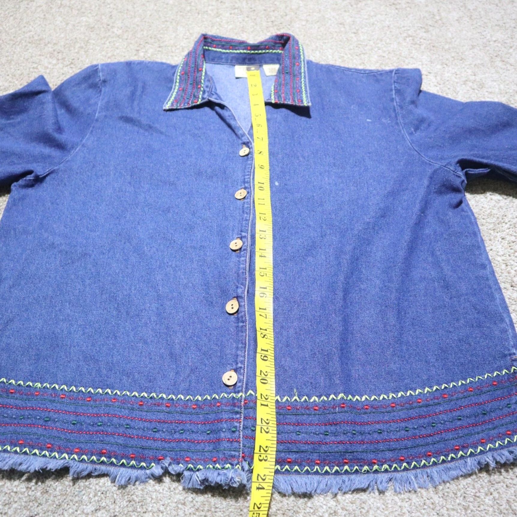 Denime Mountain Lake Shirt Woman’s PXL Extra Large Denim Embroidered Button Up Size XL / US 12-14 / IT 48-50 - 6 Thumbnail