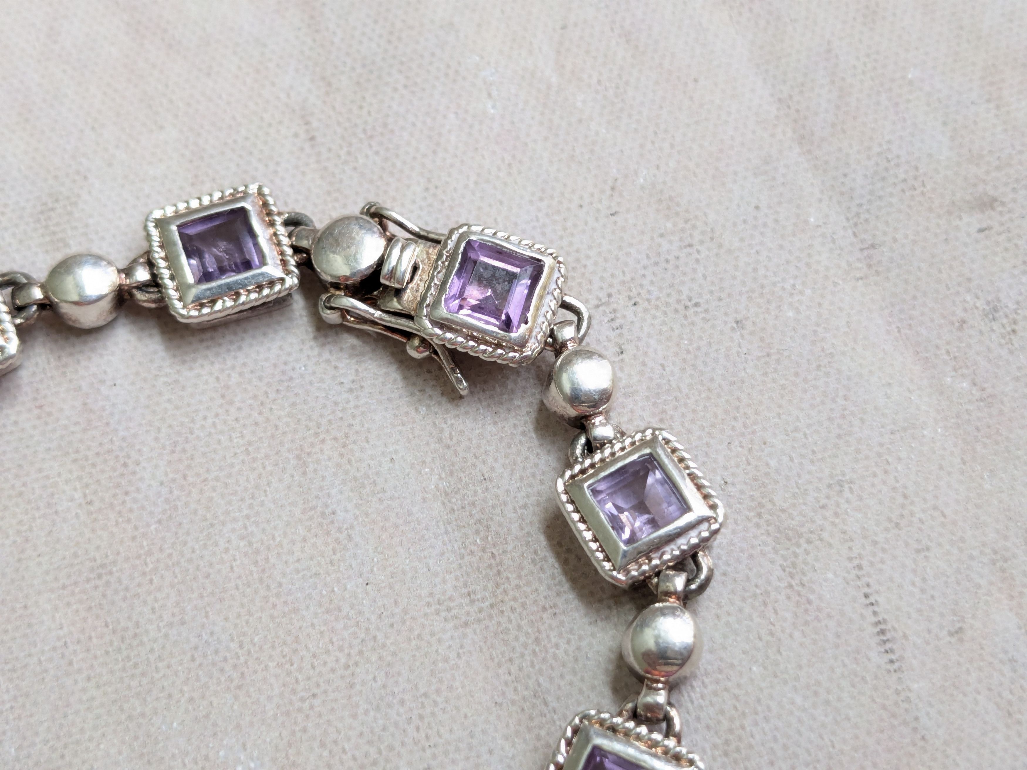 Sterling Silver Sterling Silver Tennis Bracelet Purple Amethyst Square 7.25 Size ONE SIZE - 4 Thumbnail