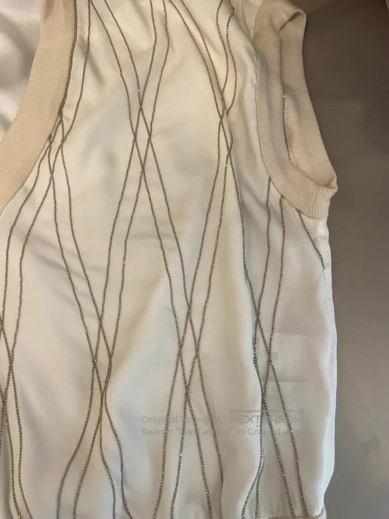 Brunello Cucinelli Brunello Cucinelli Beige Silk Beaded T-Shirt Size XS / US 0-2 / IT 36-38 - 8 Thumbnail