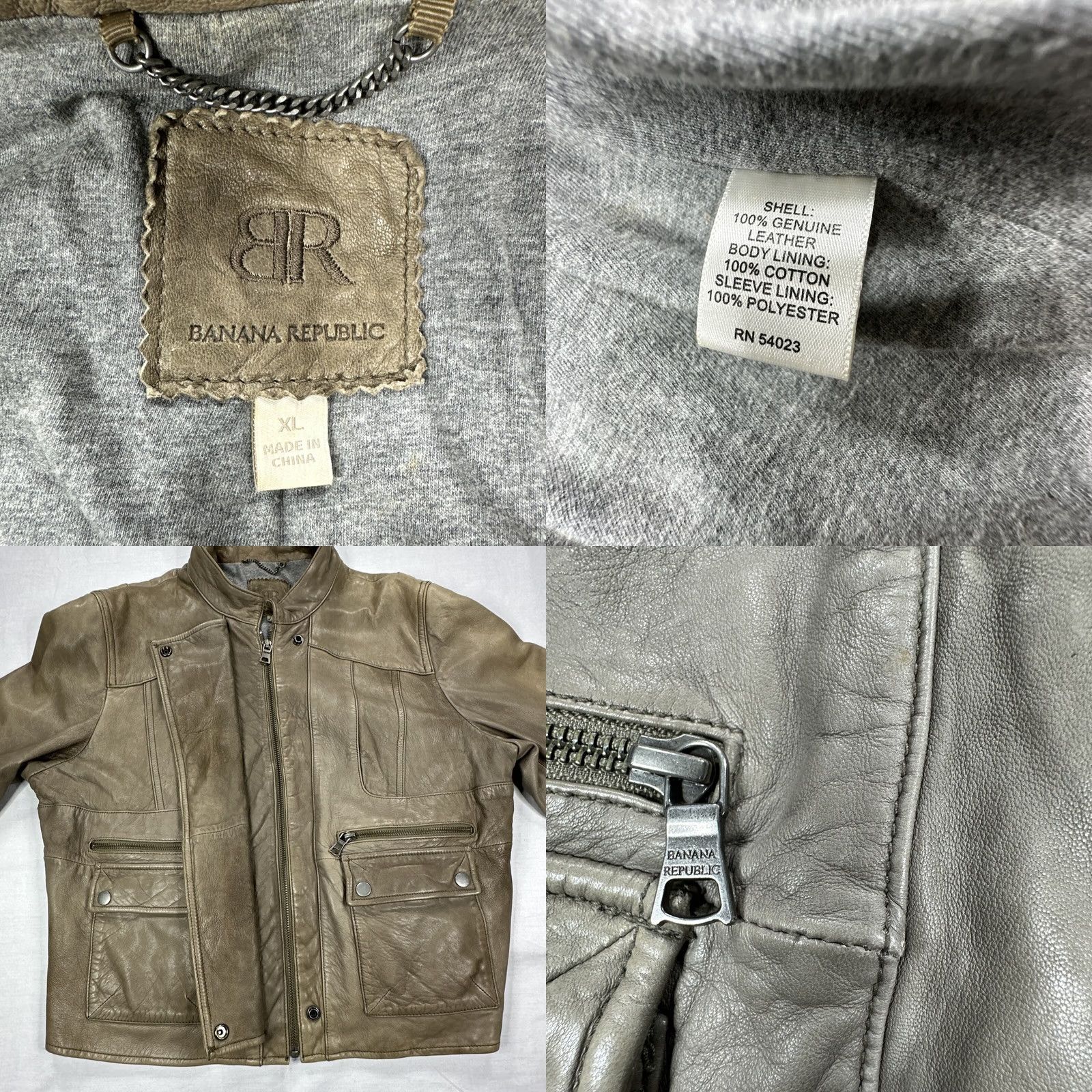 Banana Republic Banana Republic Jacket Women XL Leather Bomber Moto Full Zip Beige Vintage Size XL / US 12-14 / IT 48-50 - 8 Thumbnail