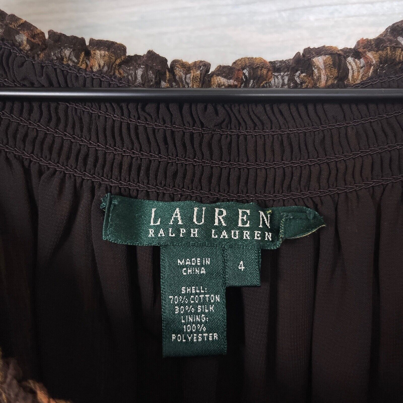 Lauren Ralph Lauren LRL Ralph Lauren Silk Crinkle Smock Peasant Top Brown Animal Size S / US 4 / IT 40 - 6 Thumbnail