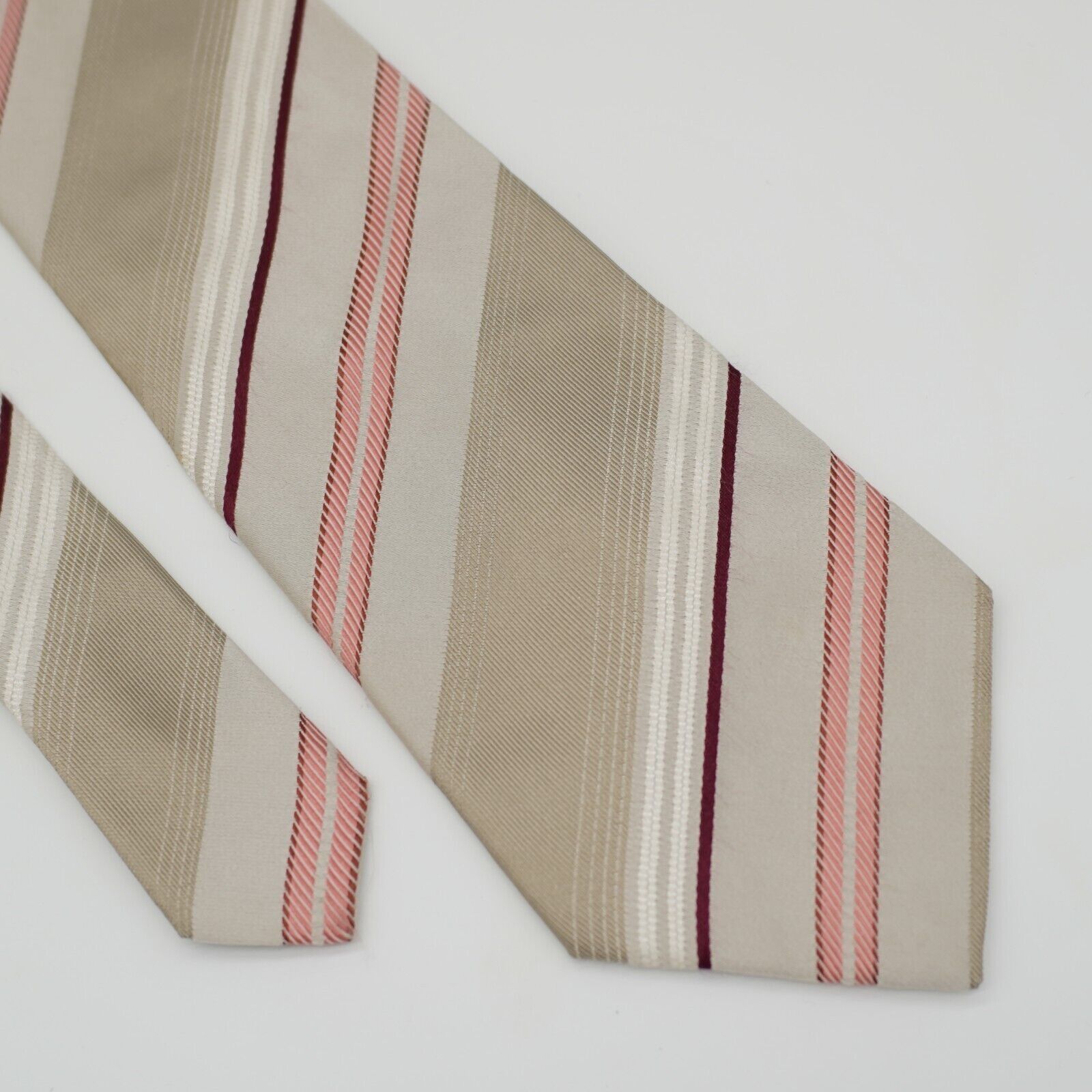 Designer Geoffrey Beene Tan Pink Woven Striped Long Silk Tie Size ONE SIZE - 1 Thumbnail