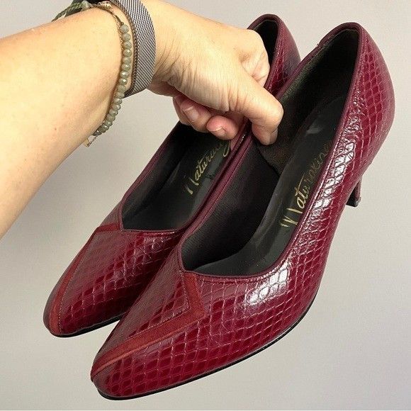 Vintage Vintage 80s Wine Red Almond Toe Leather Heels - 7.5 - 8 Size US 7.5 / IT 37.5 - 4 Thumbnail