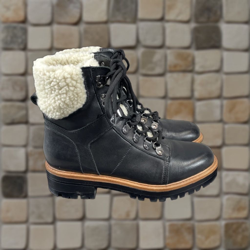 VINTAGE Marc Fisher Boots Womens Size M Black Leather Faux Fur