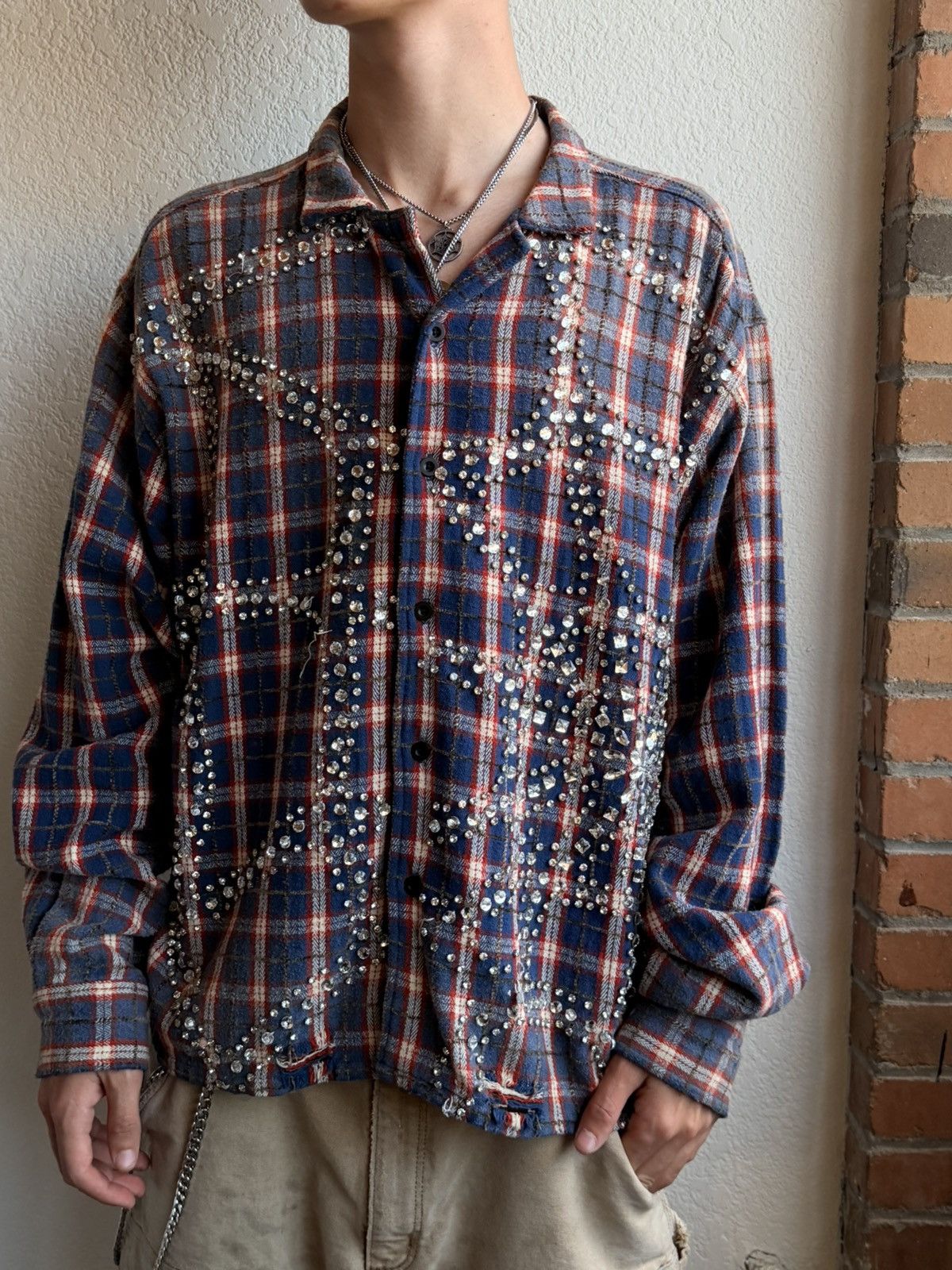 Vale Vale Plaid Spider Web Studded Flannel Size US XL / EU 56 / 4 - 1 Thumbnail