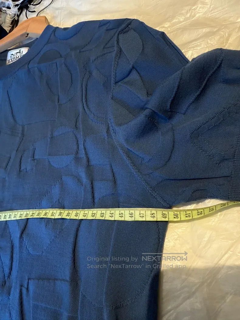 Hermes Hermes Blue patterned knit T-shirt, 100% wool Size US M / EU 48-50 / 2 - 7 Thumbnail
