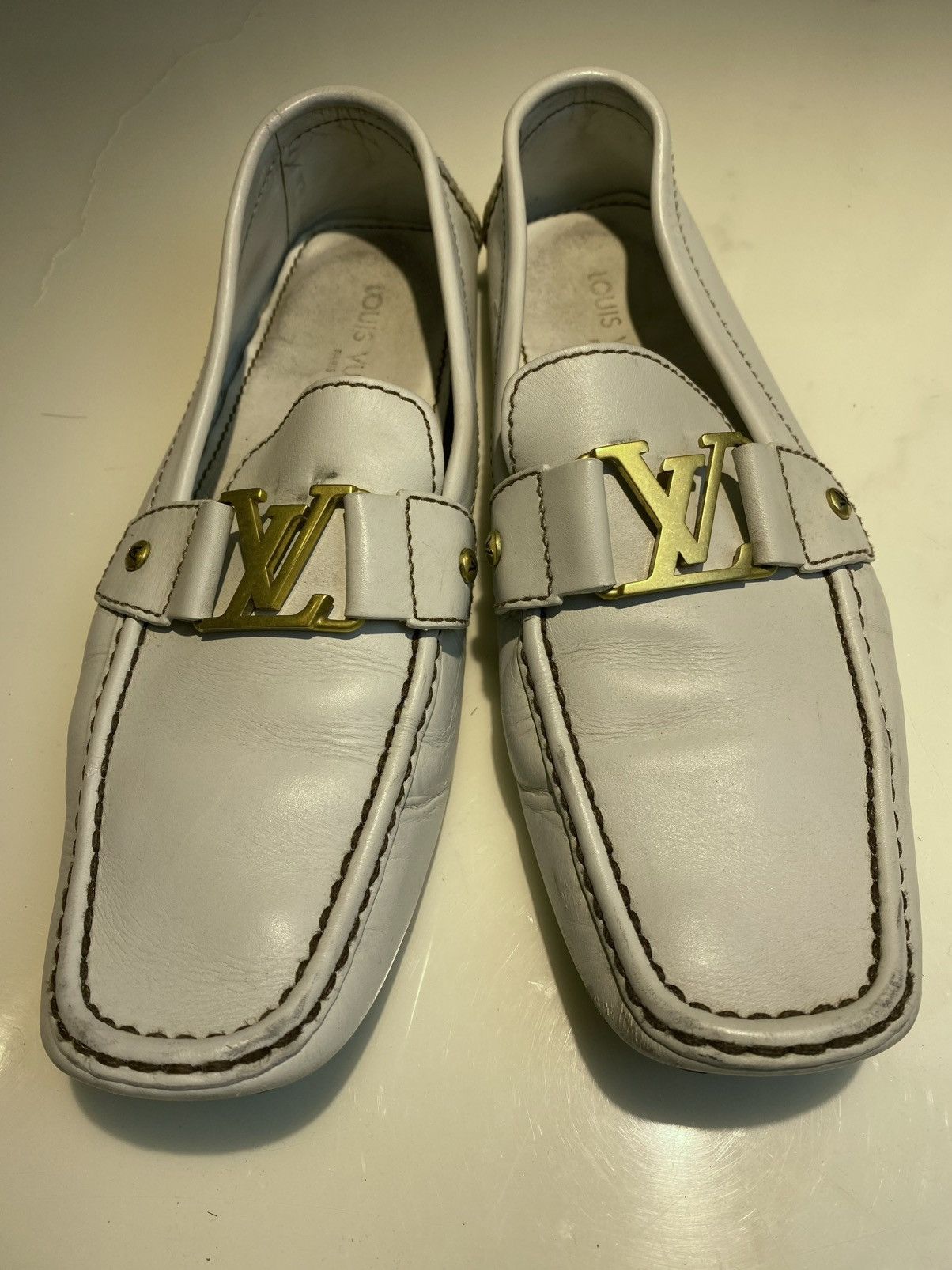 Louis Vuitton Monte Carlo LV Logo Moccasins White Leather Size US 11 / EU 44 - 7 Thumbnail
