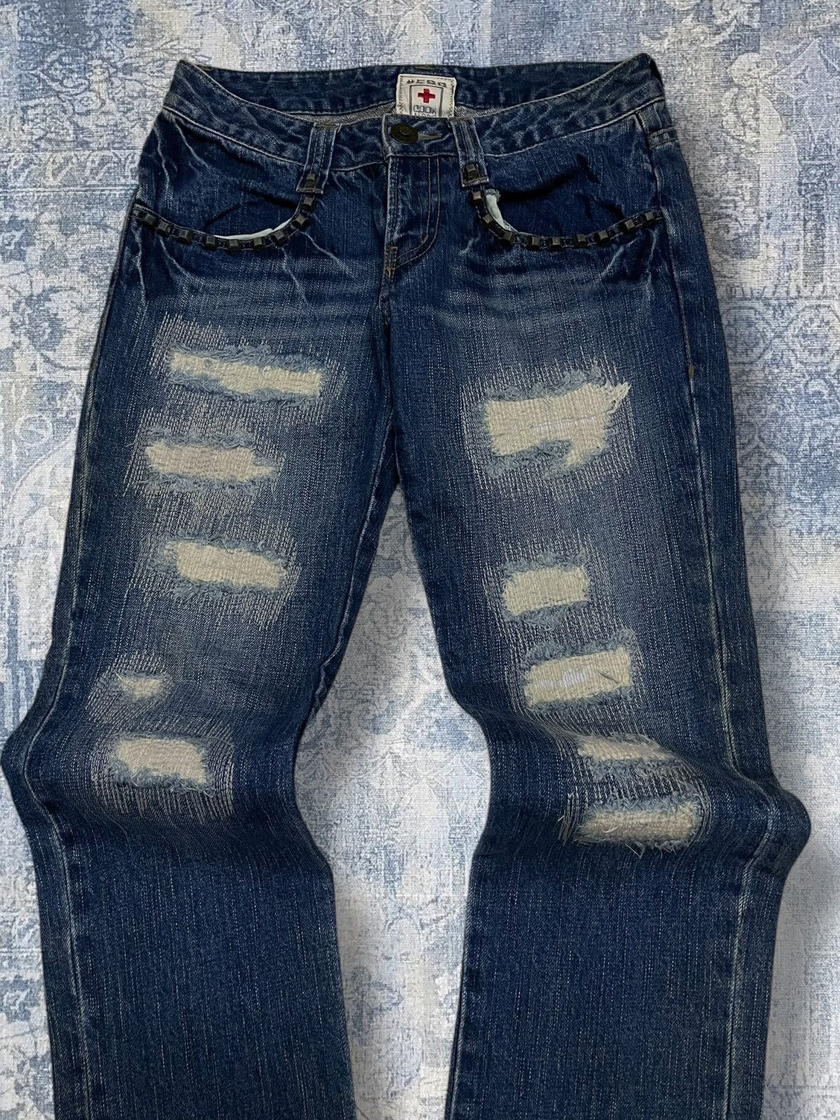Japanese Brand Vintage 90s Japan Designer Cook Jeans Scab Distressed Denim Size US 26 / EU 42 - 4 Thumbnail