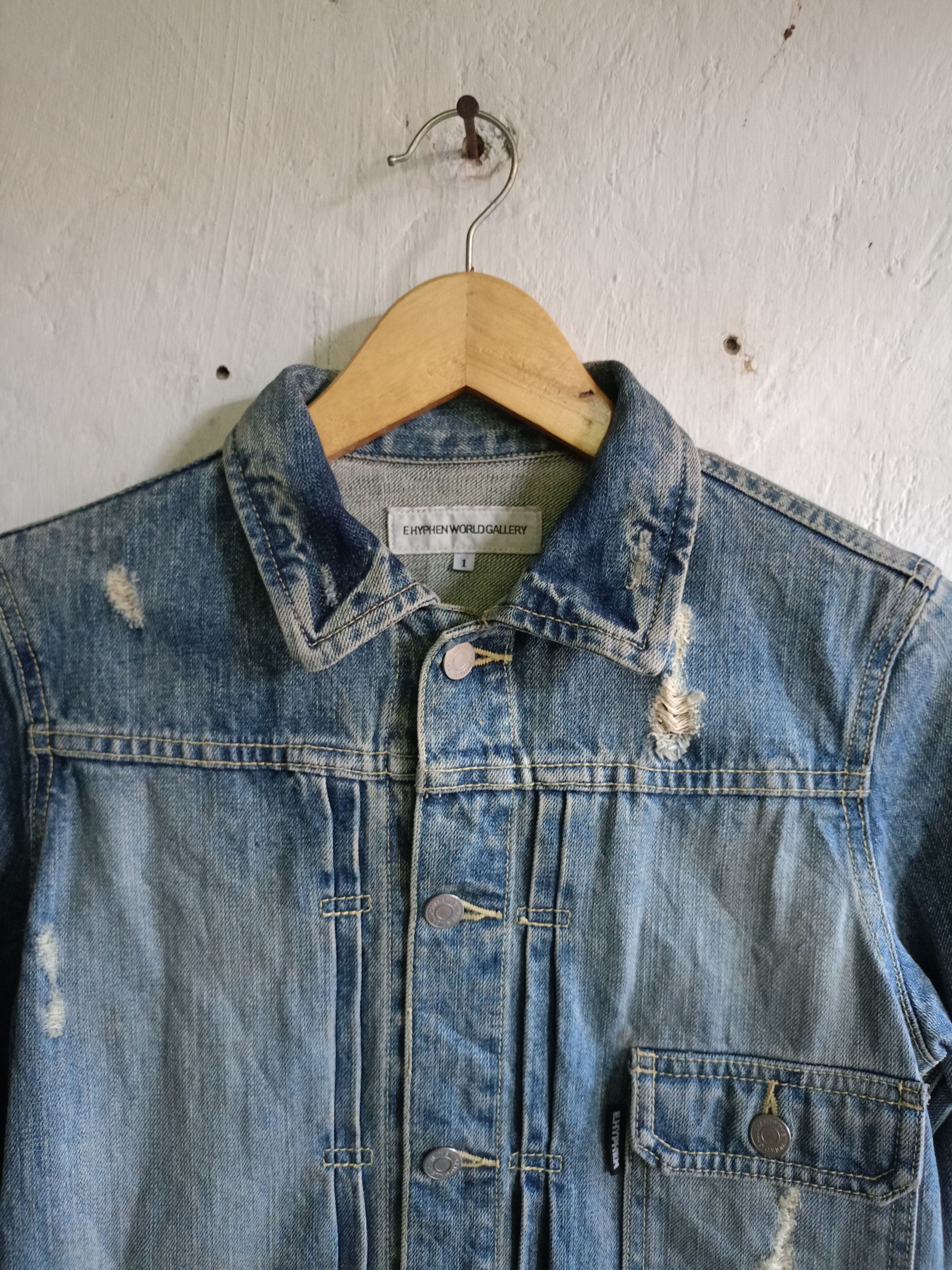 Japanese Brand E Hyphen World Gallery Distressed Denim Jacket Size US S / EU 44-46 / 1 - 2 Thumbnail