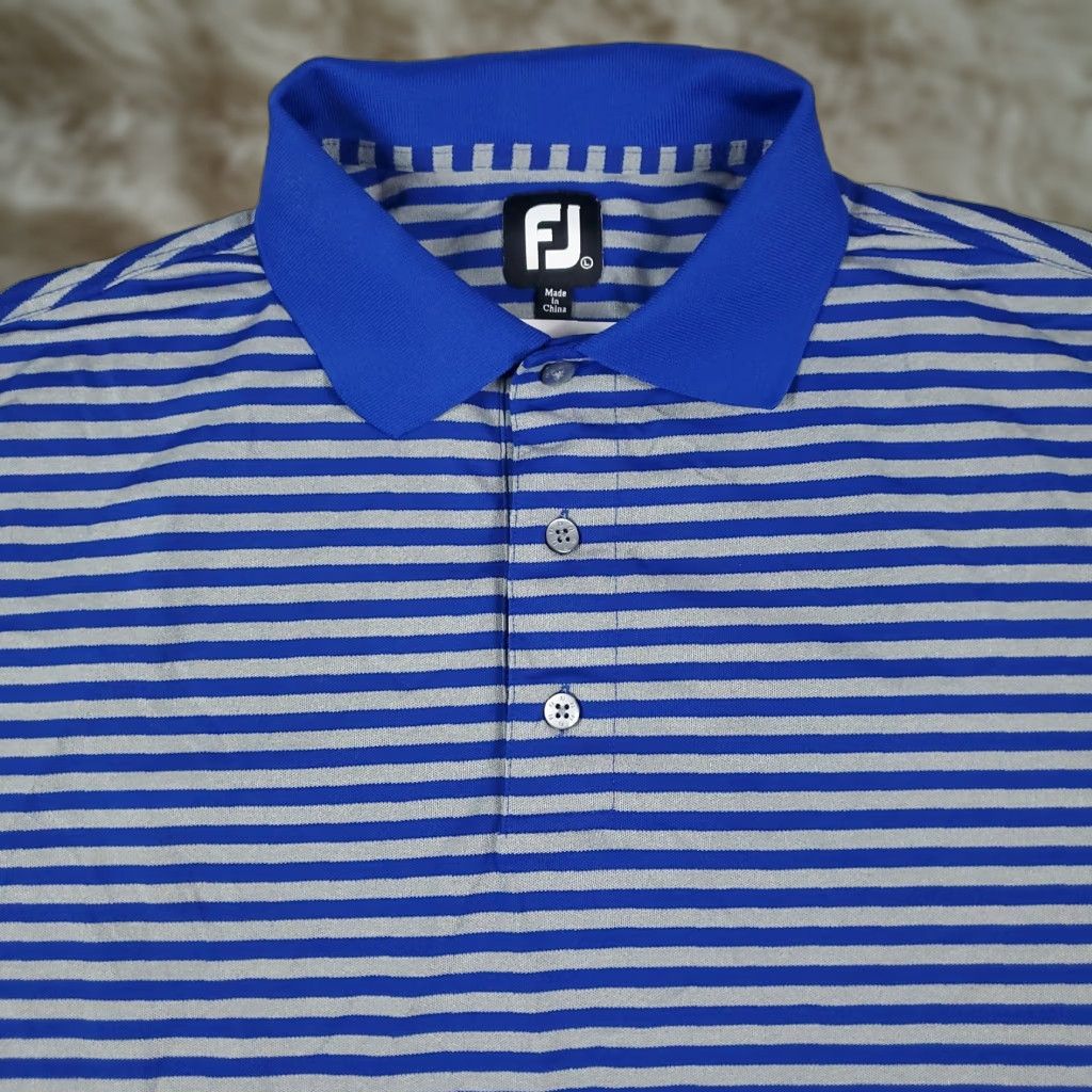 Footjoy FJ Polo Shirt Mens Large Blue Striped Casual Golf Short Sleeve Shirt Size US L / EU 52-54 / 3 - 1 Thumbnail