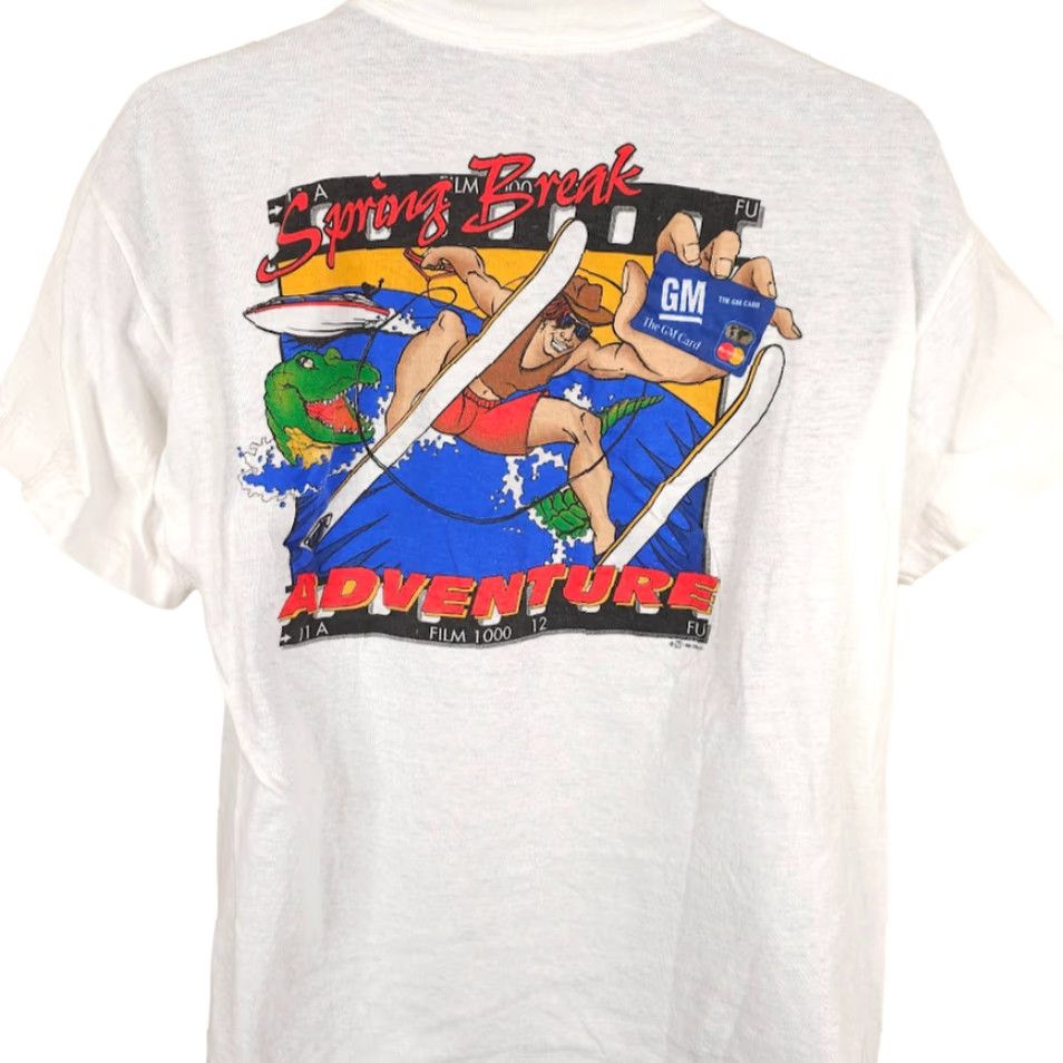 Vintage VINTAGE Spring Break T Shirt Mens L White 90s Water Skiing Alligator Beach Travel Surfer Pattern Solid Crew Neck Short Sleeve Cotton | Mens Size US L / EU 52-54 / 3 - 4 Thumbnail