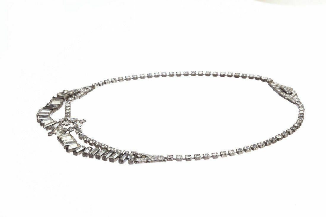 Designer Art Deco Phyllis Sterling Silver and Rhinestone Necklace Size ONE SIZE - 2 Thumbnail