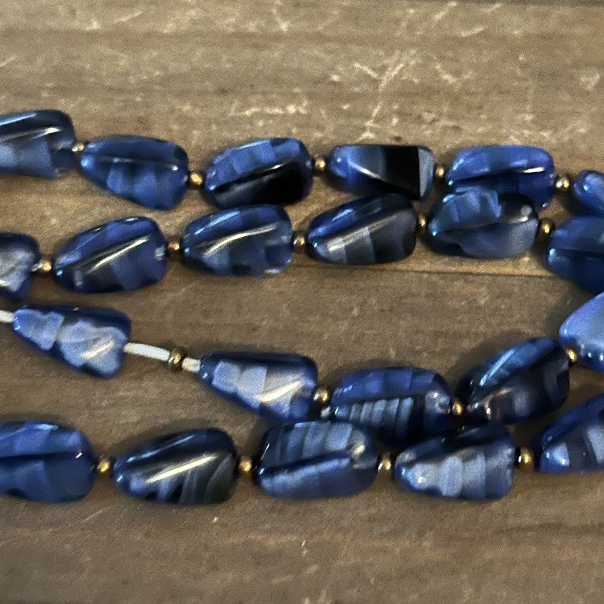Vintage Vintage blue angular marbled bead necklace Size ONE SIZE - 3 Thumbnail