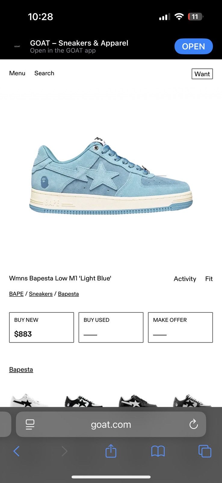 Bape Bapestas Light blue suede Size US 9.5 / EU 42-43 - 3 Thumbnail
