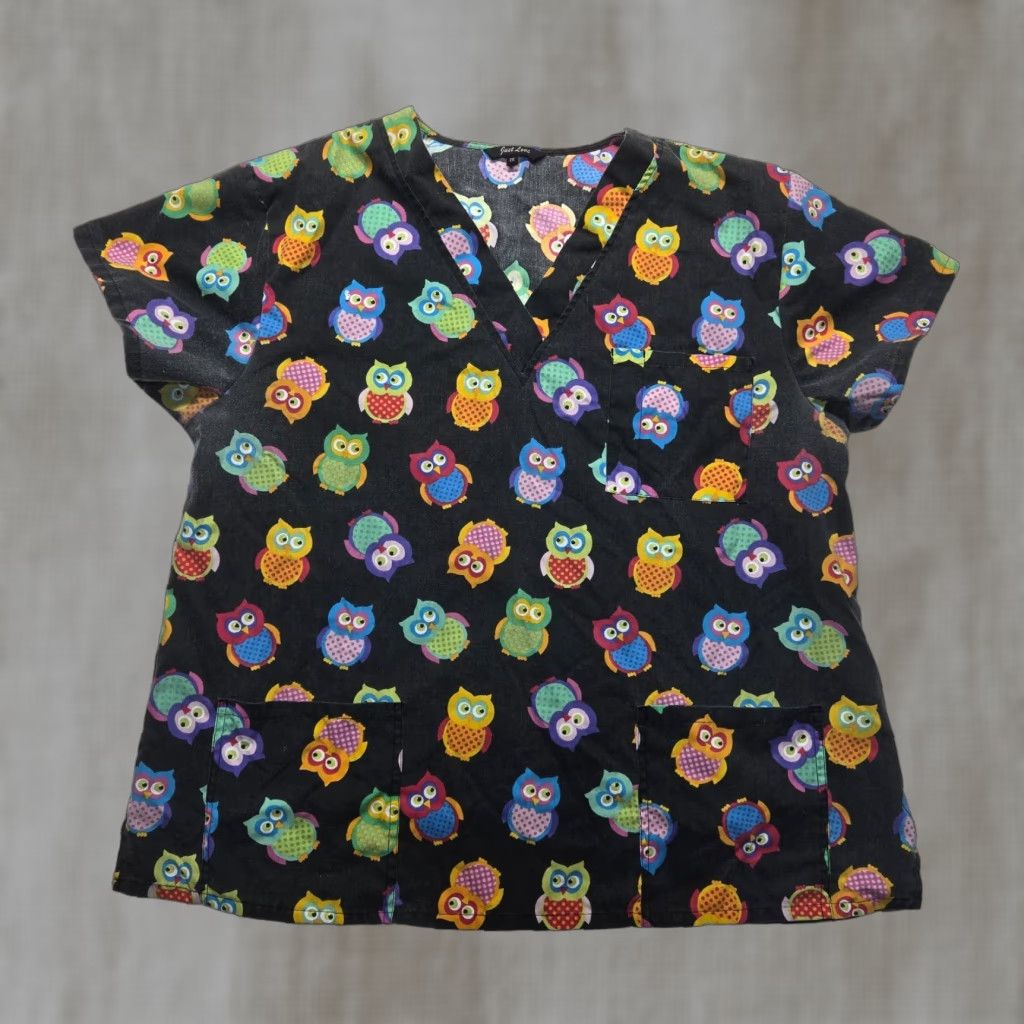 Vintage Nurses Shirt 2X Unisex Black Owl Print Scrub Top Short Sleeve Pediatrican Size US XXL / EU 58 / 5 - 1 Thumbnail