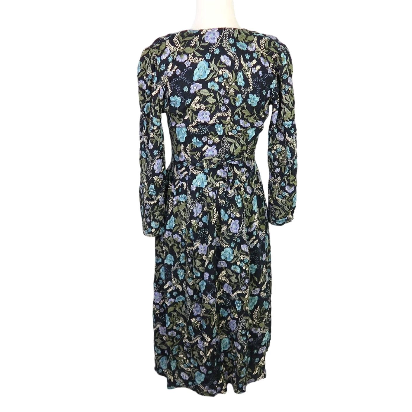 Vintage VINTAGE Hamells Floral Print Midi Dress Black Blue 90s Long Sleeve Button Front Women's 10 Midi Fall Spring Womens Size L / US 10 / IT 46 - 4 Thumbnail