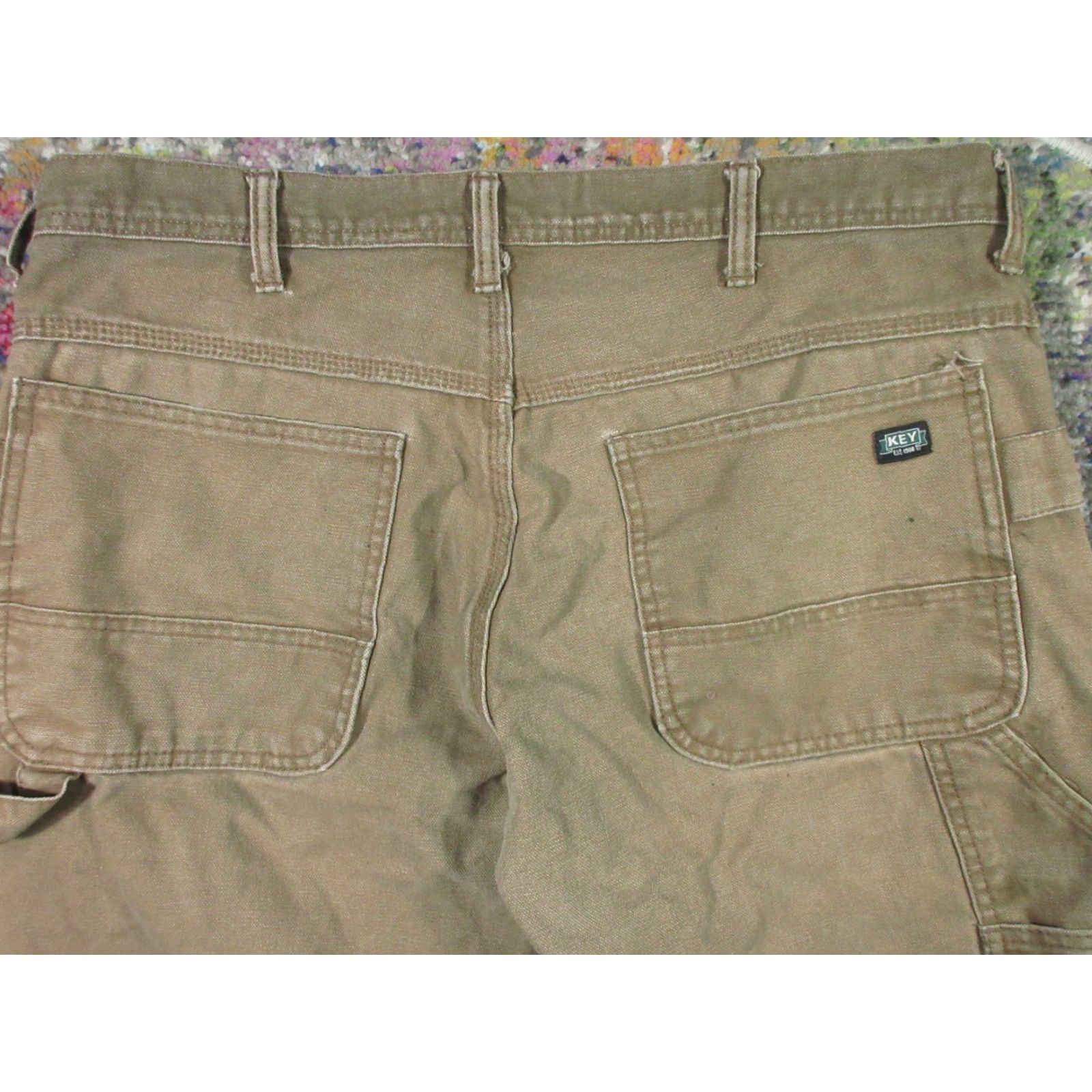 Vintage Key Carpenter Jeans Mens 36x32 Brown Canvas Distressed 5-Pocket Straight Leg Workwear Denim Cotton Size US 36 / EU 52 - 4 Thumbnail