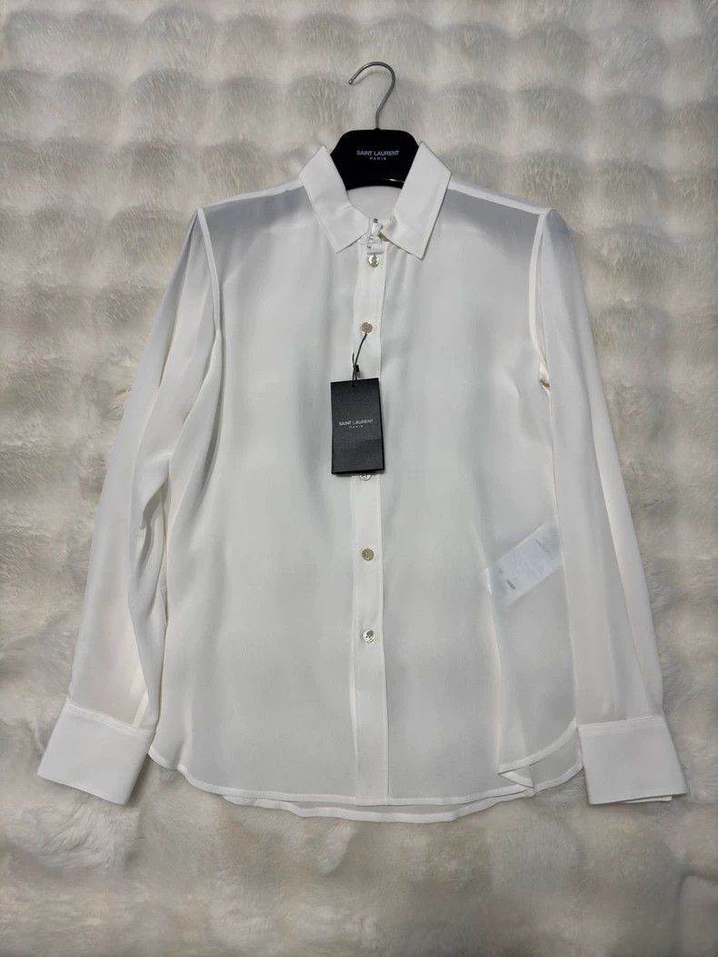 Yves Saint Laurent saint laurent Pure White Women's Silk Shirt 2503-Nextarrow Size XS / US 0-2 / IT 36-38 - 2 Thumbnail