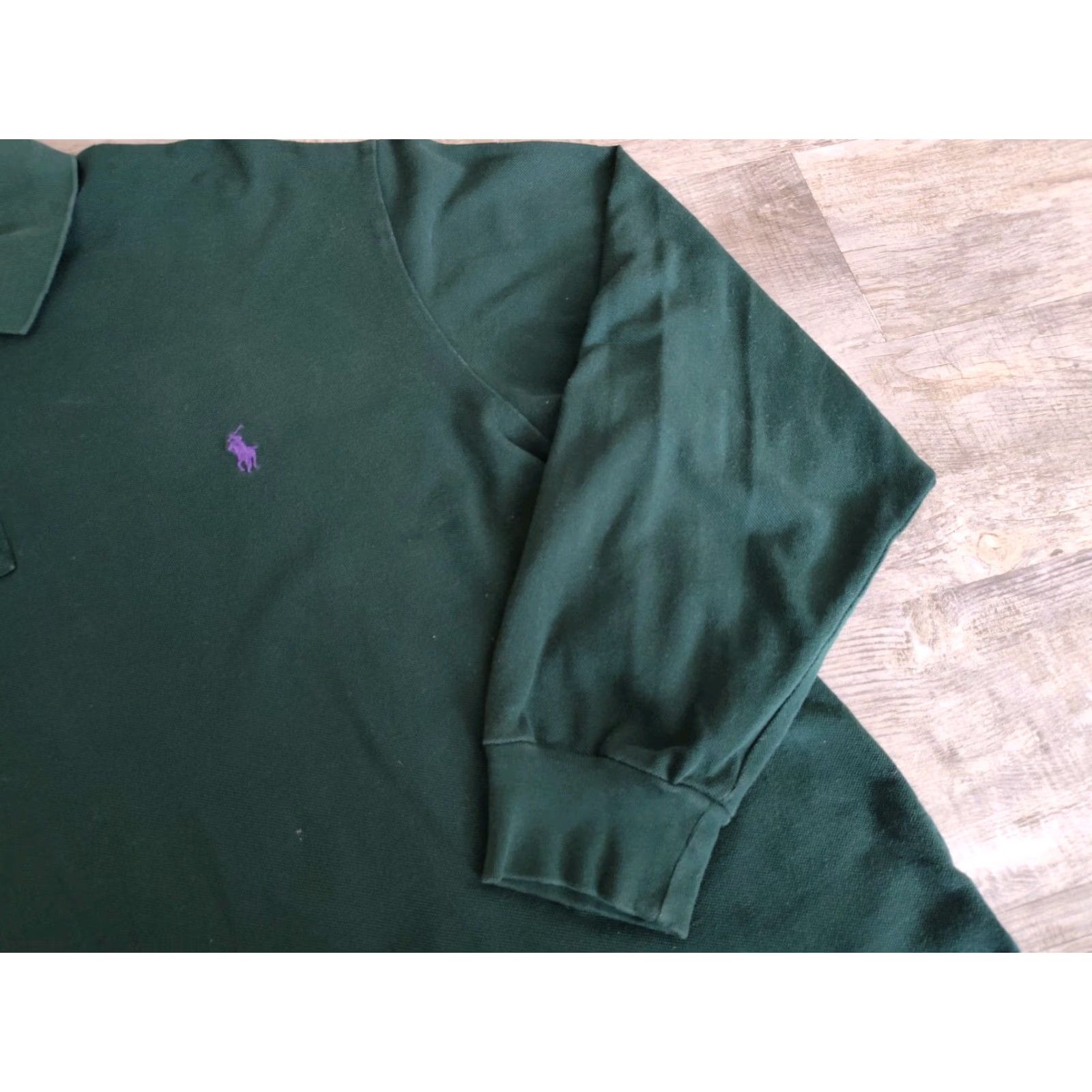Polo Ralph Lauren VINTAGE Polo Ralph Lauren Green Rugby Shirt W/ Purple Pony Men's Big Size 3XB Size US XXL / EU 58 / 5 - 3 Thumbnail