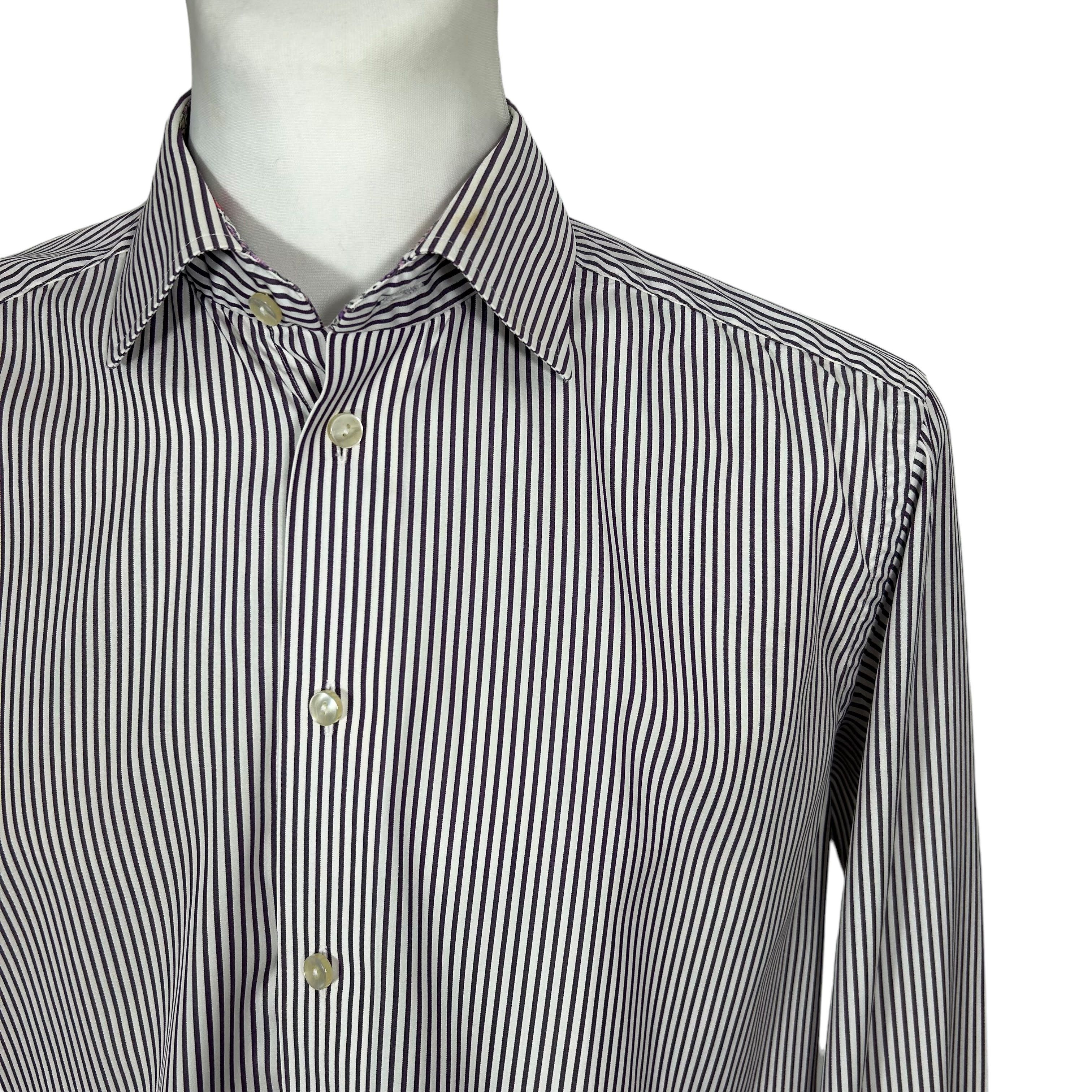 Eton Eton Contemporary Fit Purple White Striped Shirt Floral 16.5 Size 40R - 3 Thumbnail