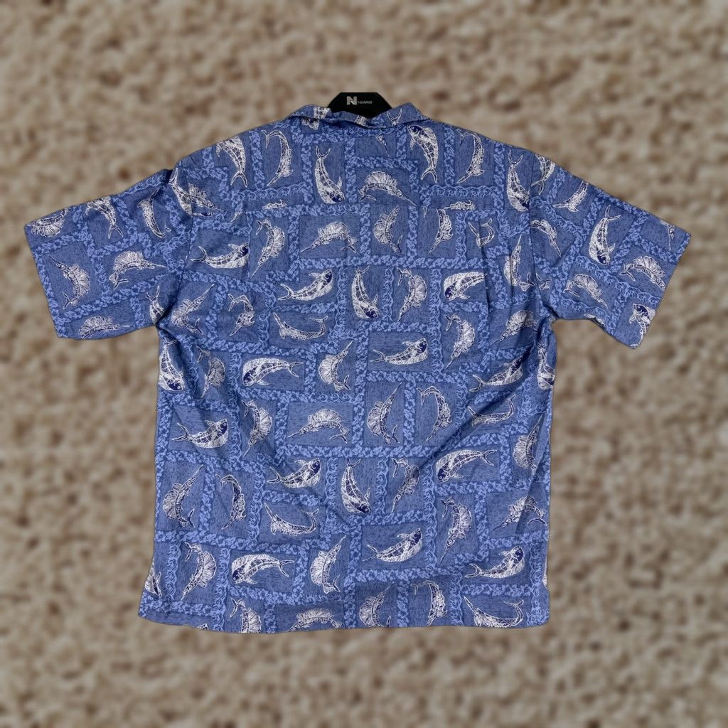 ALOHAS VINTAGE Ho Aloha Shirt Mens Blue Hawaiian Floral Button-Up Large L Size US L / EU 52-54 / 3 - 1 Thumbnail