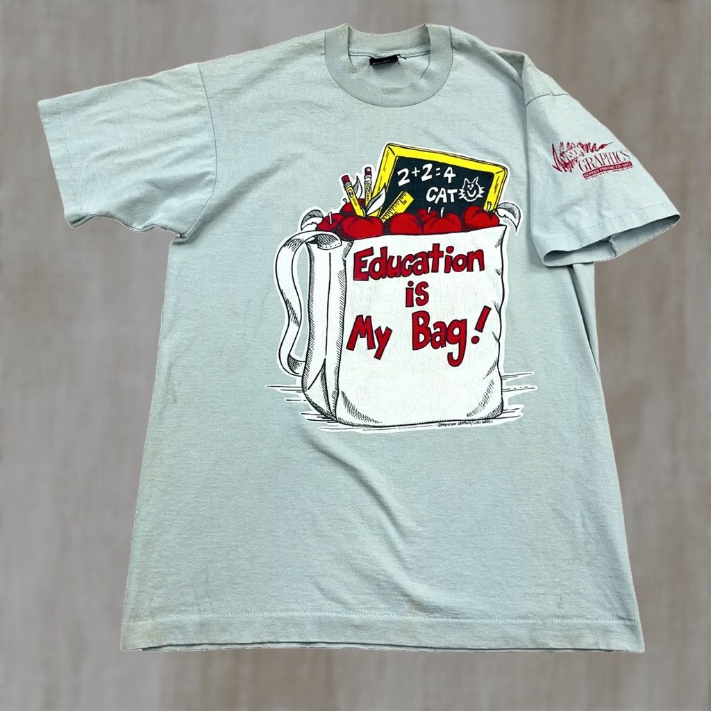Vintage VINTAGE Screen Stars Shirt Men Large Gray Teacher Tee Single Stitch 80s 90s Worn Size US L / EU 52-54 / 3 - 1 Thumbnail