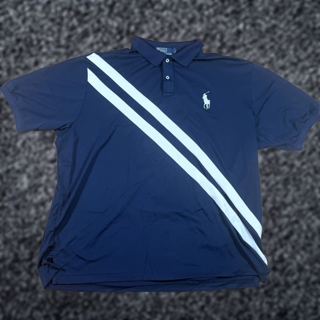 Polo Ralph Lauren VINTAGE Polo Ralph Lauren Shirt Striped Pony Rugby USA 2XL Men Blue Short Sleeve Cotton Polo Regular Mens Size US XXL / EU 58 / 5 - 1 Thumbnail