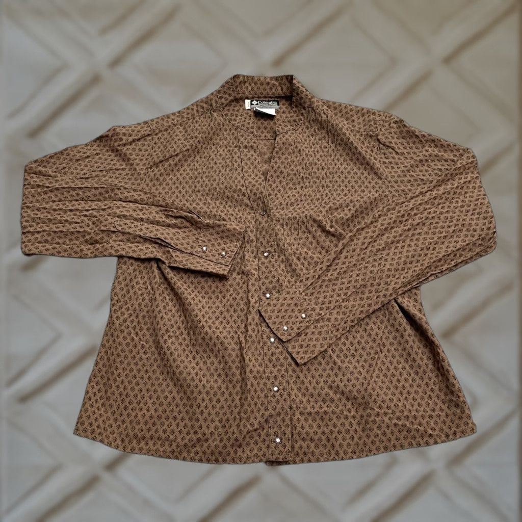 Vintage Columbia X.C.O Printed Shirt Womens Large Brown Snap Button Long Sleeve Casual Size L / US 10 / IT 46 - 1 Thumbnail