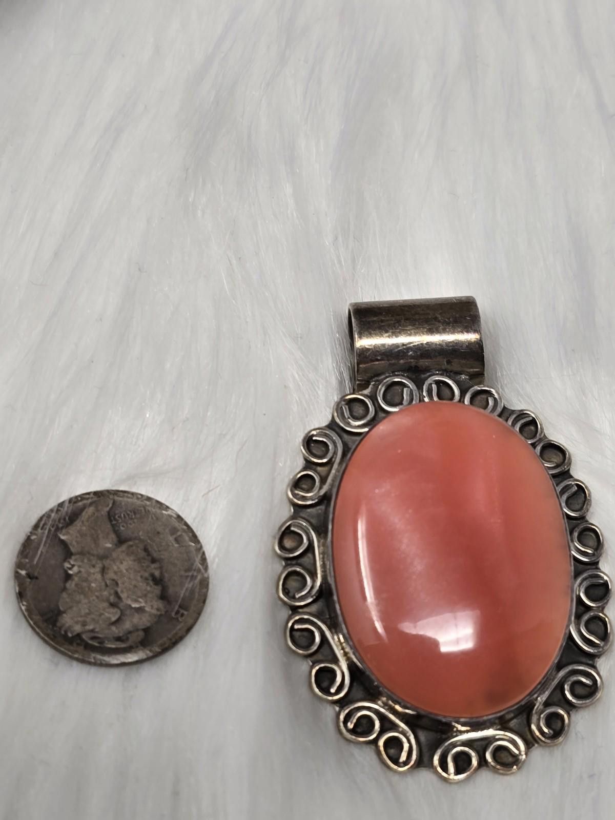 Other Vintage Taxco Sterling Silver Pendant Coral Cabochon Large Size ONE SIZE - 7 Thumbnail