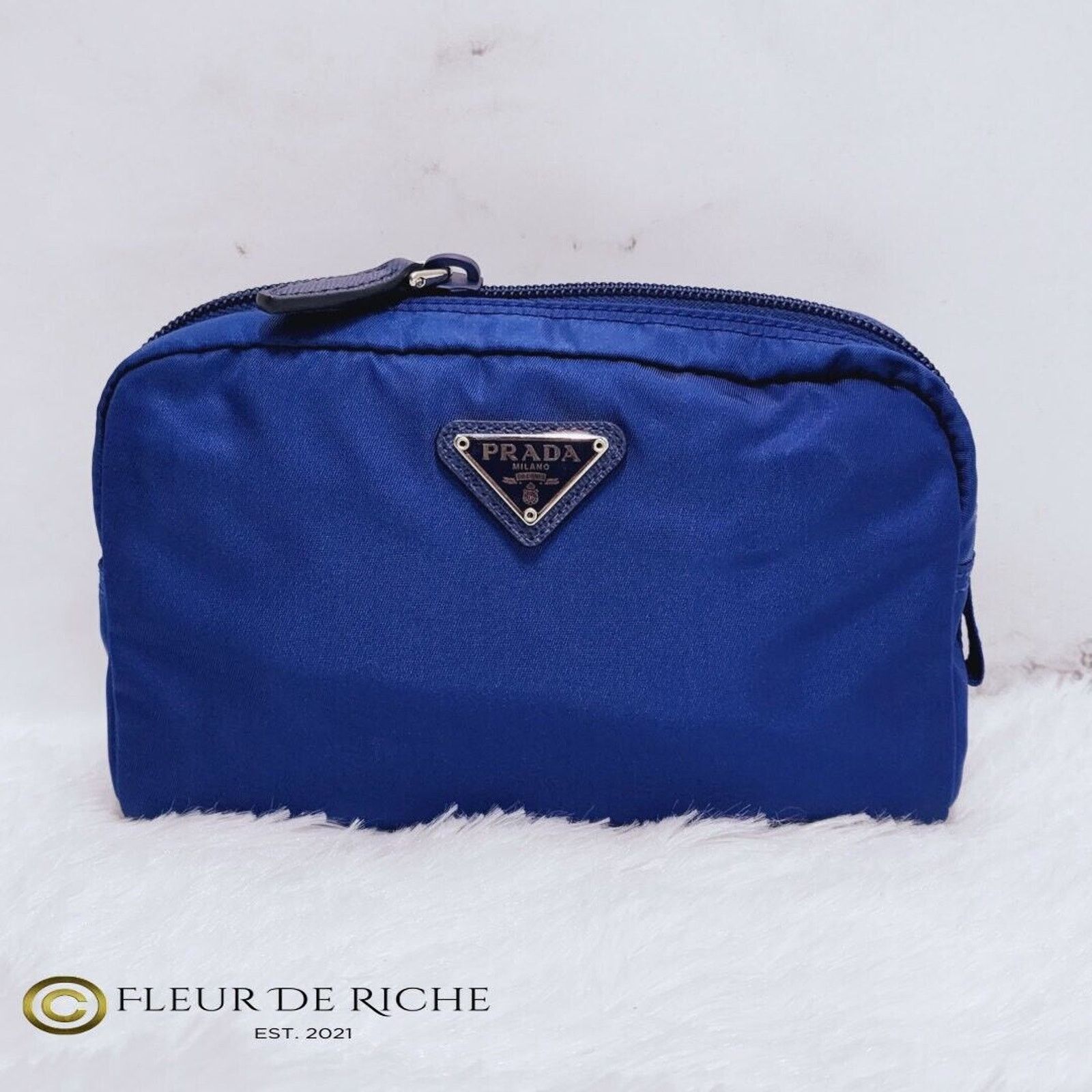 Prada Necessaire Re-Nylon Vela Cosmetic Pouch Blue 1NA021