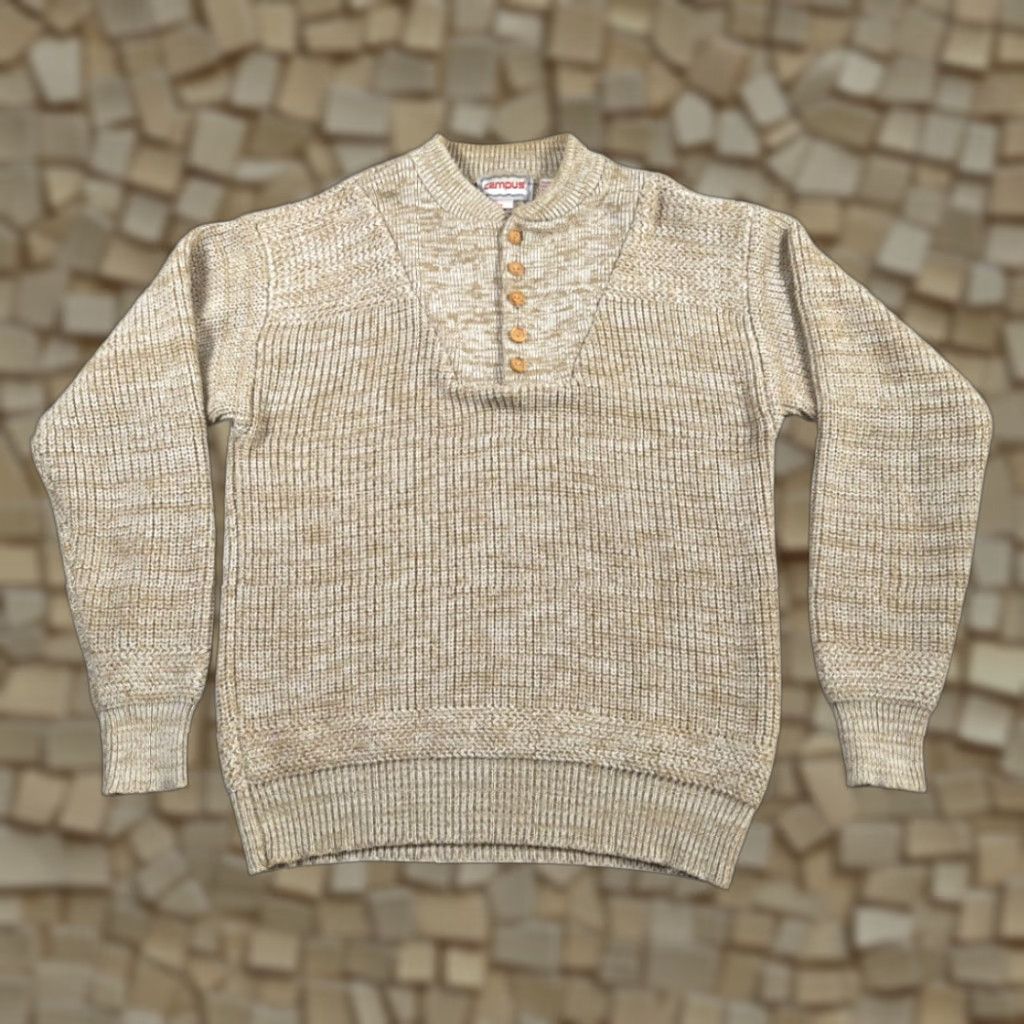 Vintage VINTAGE Campus Sweater Adult LARGE Brown Mock Neck Buttons 80s Army Military Knit Pullover Mens Size US L / EU 52-54 / 3 - 1 Thumbnail