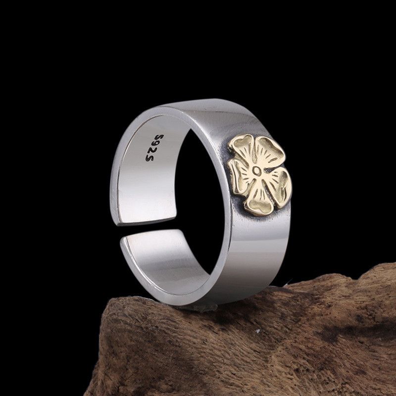Jewelry Flower Dark Jewelry Rings Open Size Chrome Ring (Size 7-13) Size ONE SIZE - 2 Thumbnail